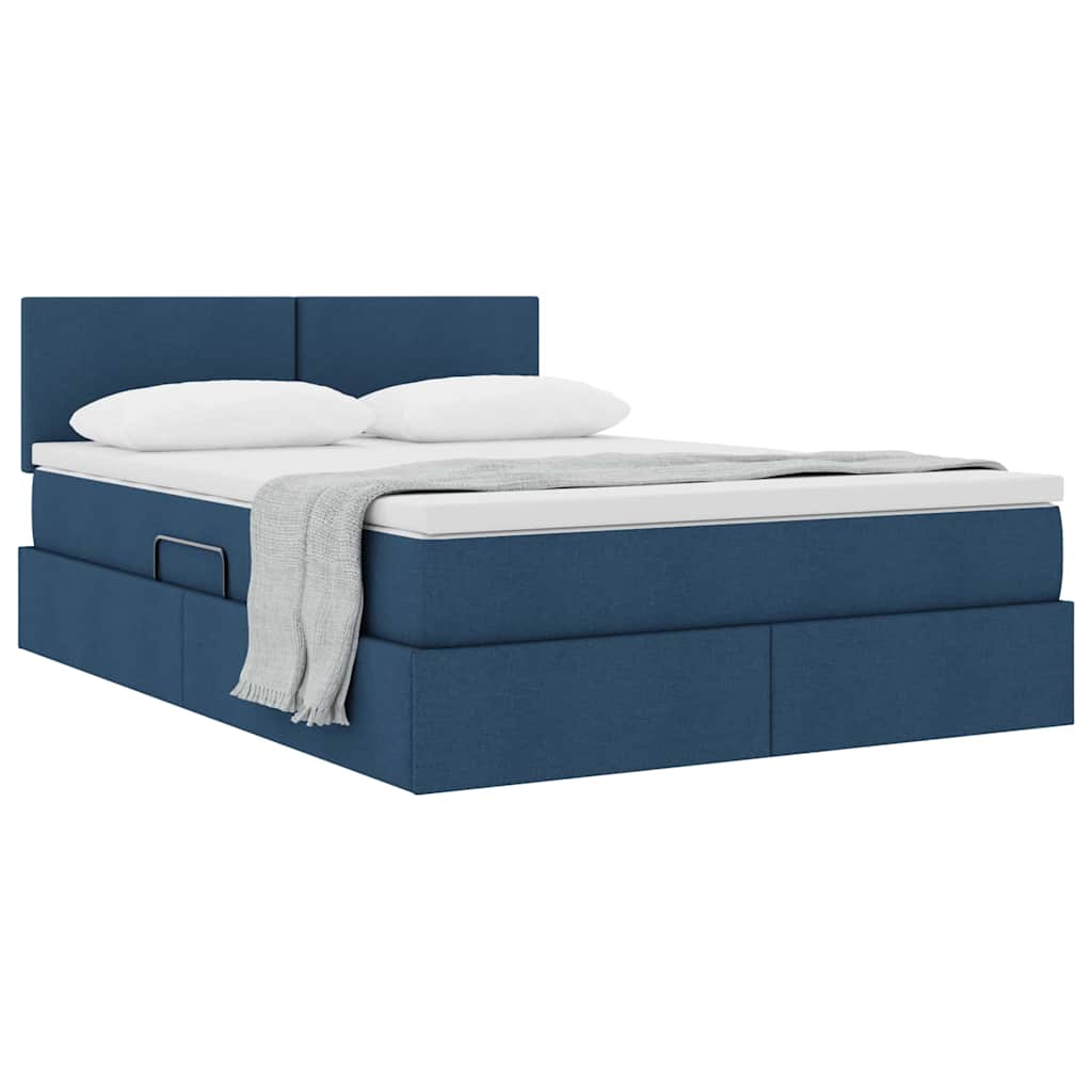 Lit avec rangement et matelas en velours bleu pour la chambre, 140 × 200 cm - 3