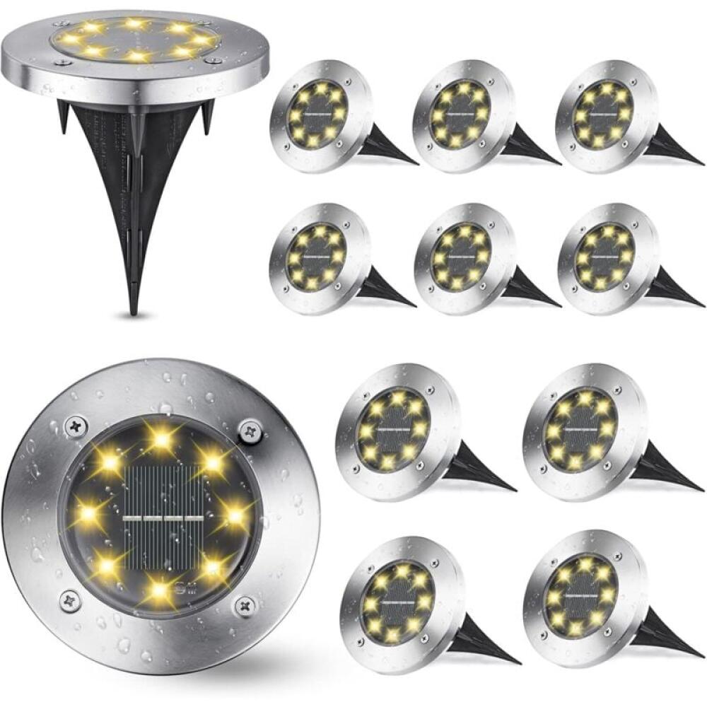 Zestaw 12 lamp solarnych ogrodowych, ciepła biel, 8 diod LED 3000K, wodoodporność IP65, do podjazdu, trawnika, patio, podwórka, basenu