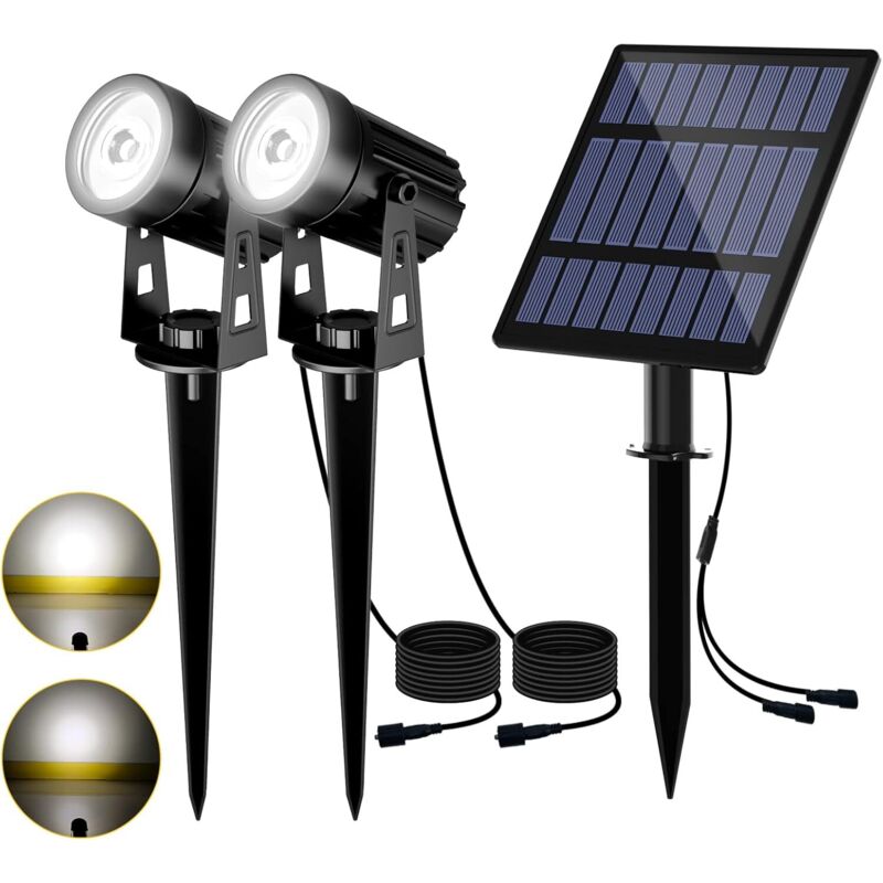 Spot solar exterior 2 în 1, lampă solară de grădină impermeabilă IP65 cu 2 moduri, cablu de 3 metri, pentru grădină 3m