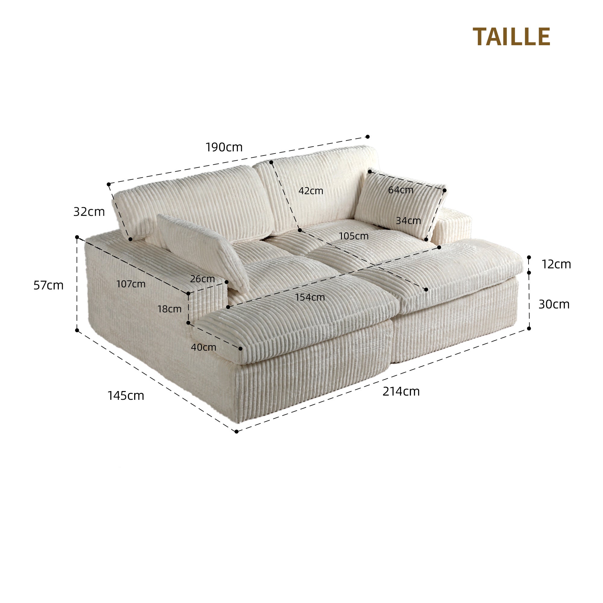 Canapé modulable en velours côtelé beige – Confort moelleux et design minimaliste - 7