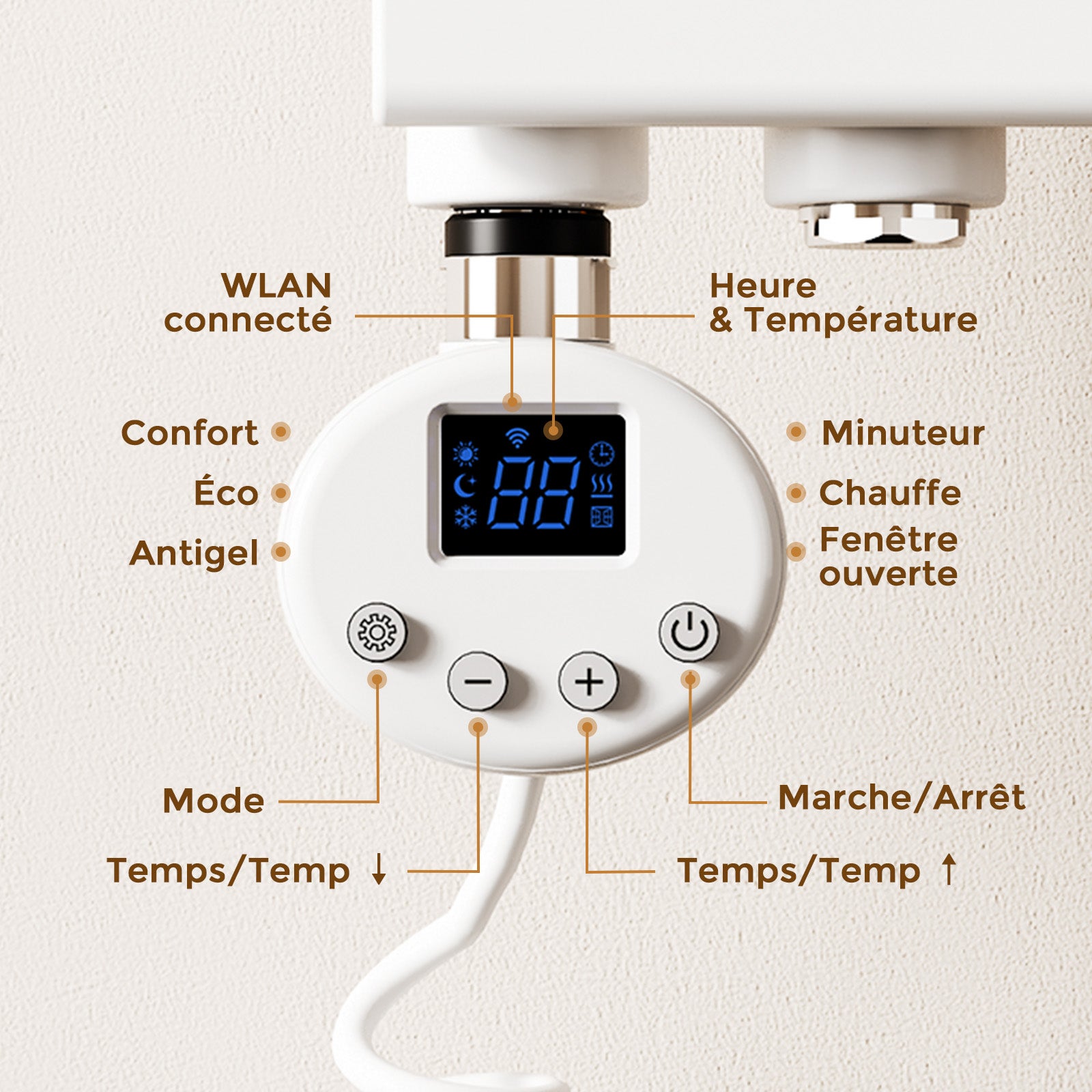 Résistance sèche-serviettes connectée WiFi avec thermostat intelligent – Élément chauffant programmable 900W, commande vocale, Blanc, S'AFIELINA - 4