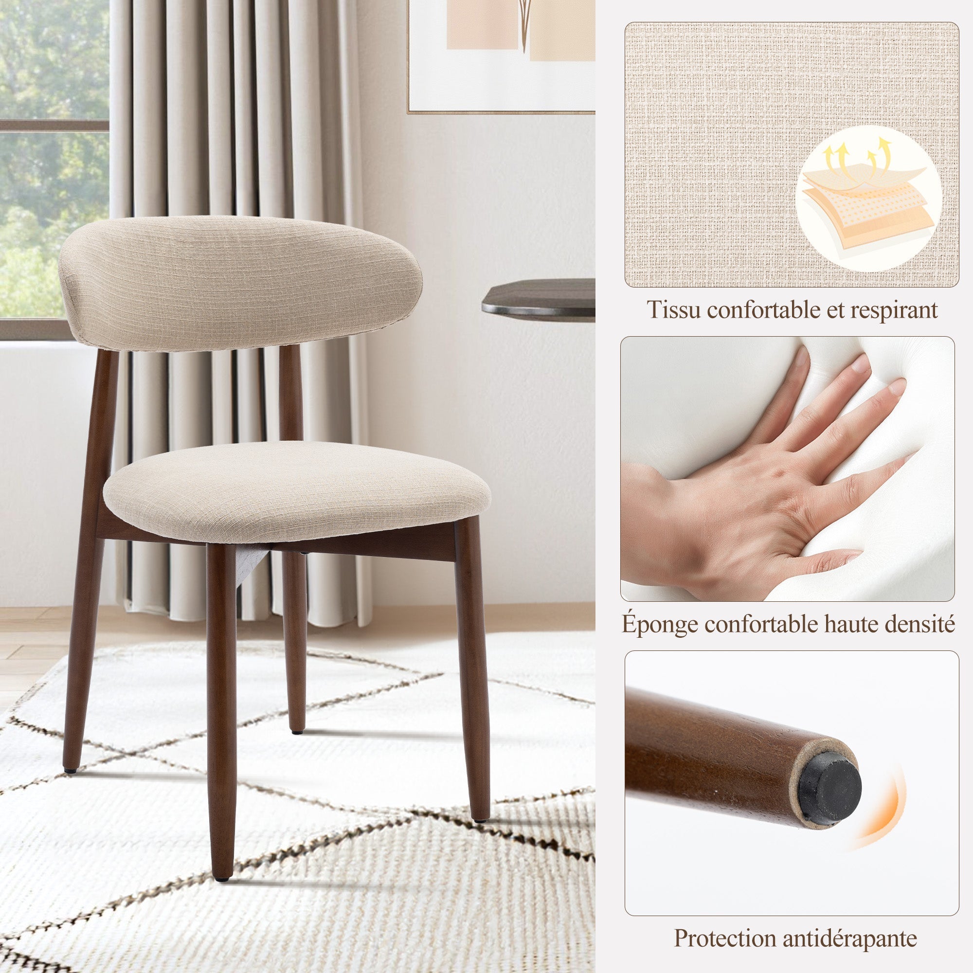 Lot de 4 chaises nordiques robustes et élégantes, confortables, pour salle à manger et cuisine,Beige - 6