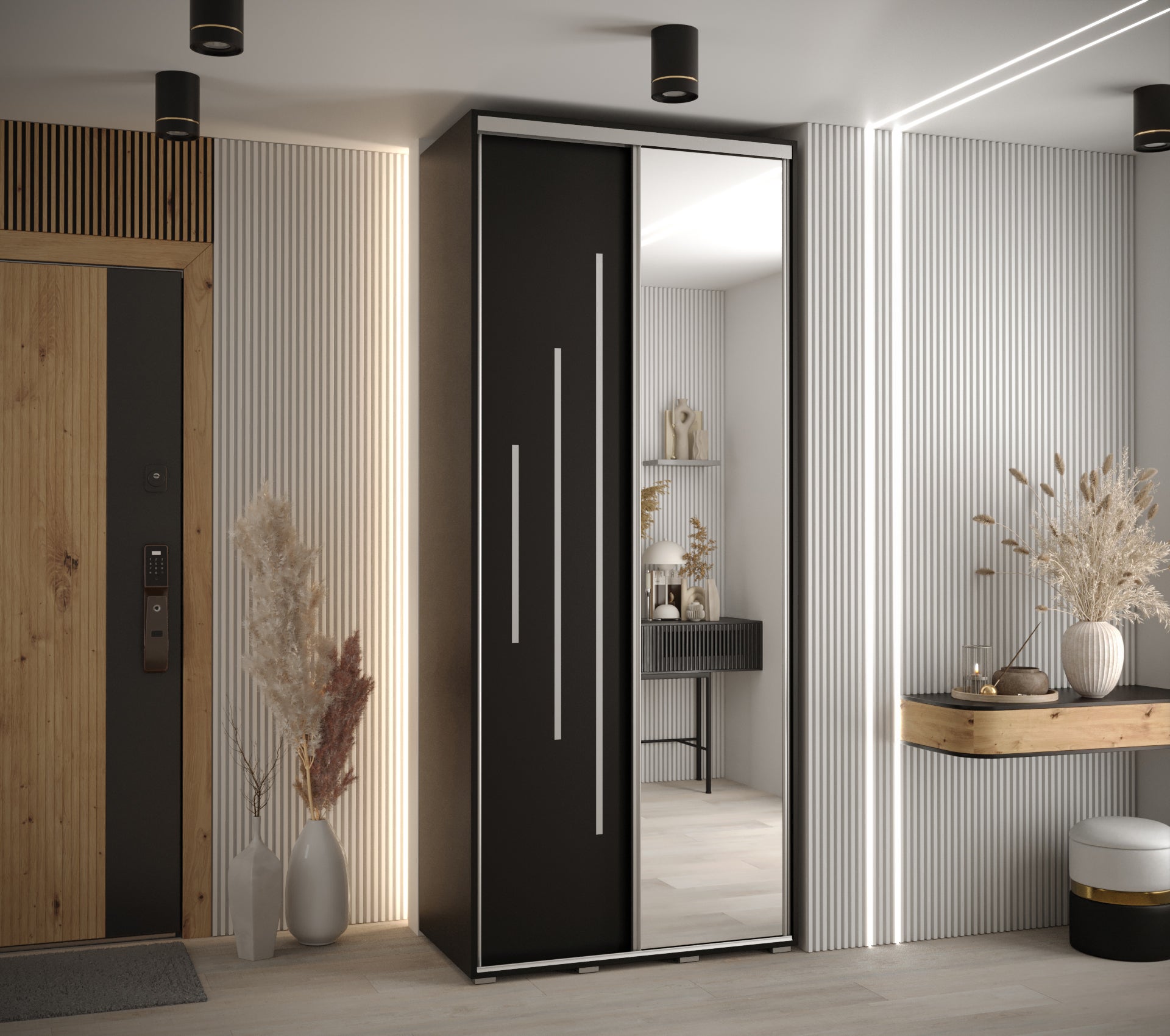 Szafa przesuwna z lustrem wysoka Davos 13 120 x 60 x 235,2 cm czarny + czarny + u. srebrny - Abiks Meble - 2