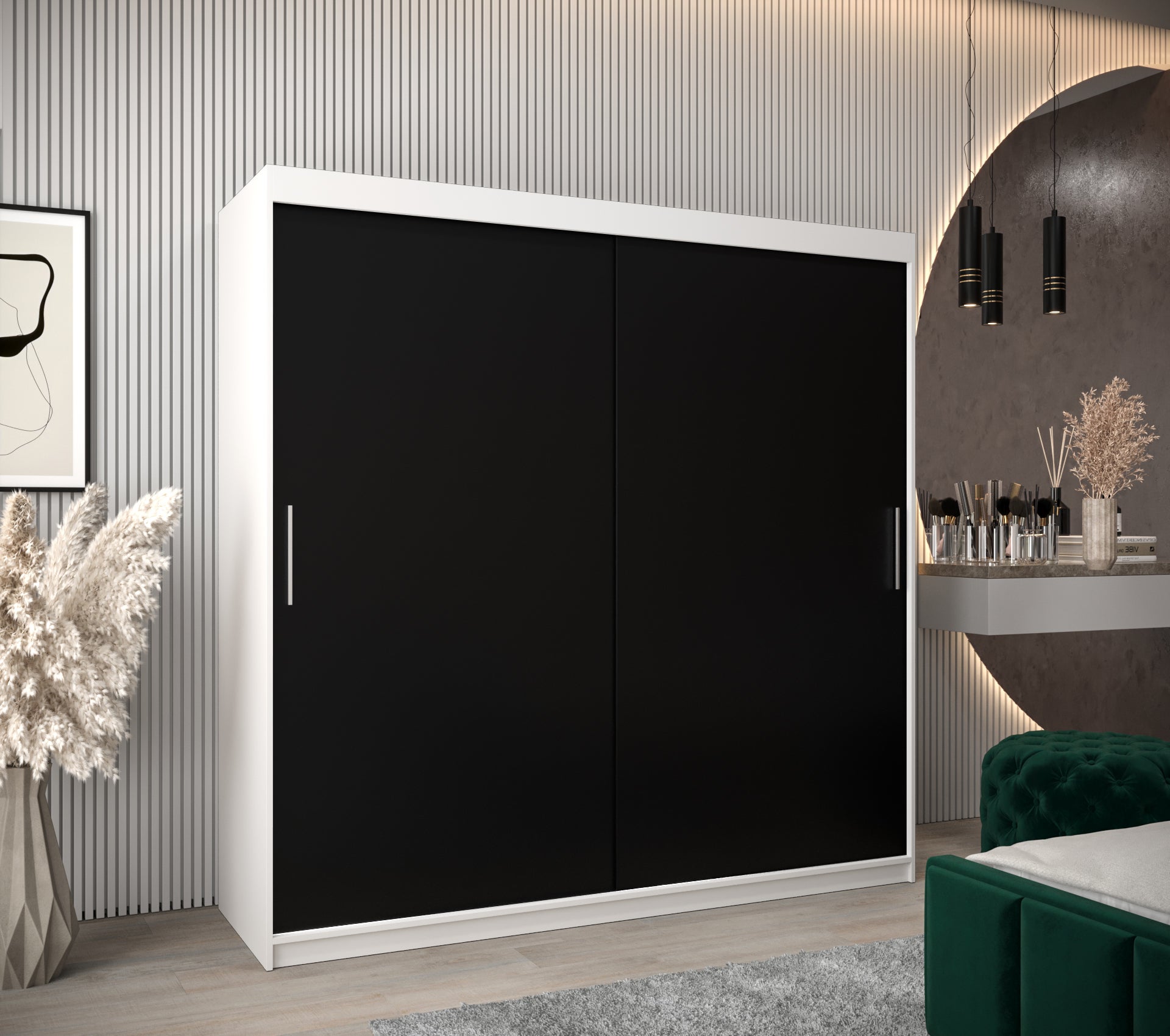Szafa przesuwna garderoba TOKYO 200 x 62 x 200 cm Biały + Czarny - Abiks Meble