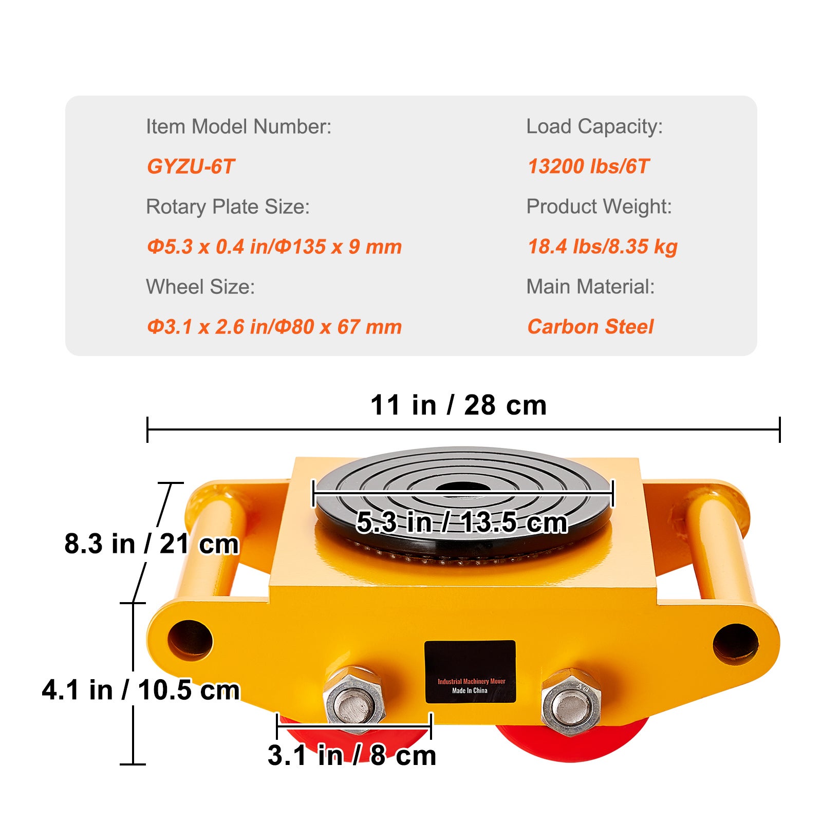 Machinery Skate Dolly SucceBuy 6T Déménageur industriel Patin déplacement acier au carbone robuste 4 roues en PU Rotation à 360 ° Embout antidérapant - 9