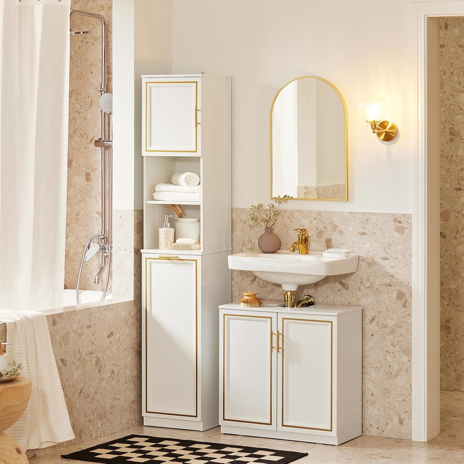 Armario Alto de Baño Mueble Baño Auxiliar Columna de Baño con 1 Puerta 2 estantes y 1 cesto 33 x 32 x 171 cm BZR87-W SoBuy ES - 2