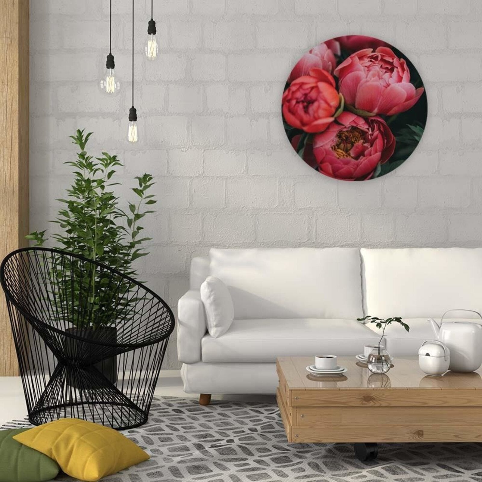 Tableau fleurs de pivoine rose bois - 60 x 60 cm - 2