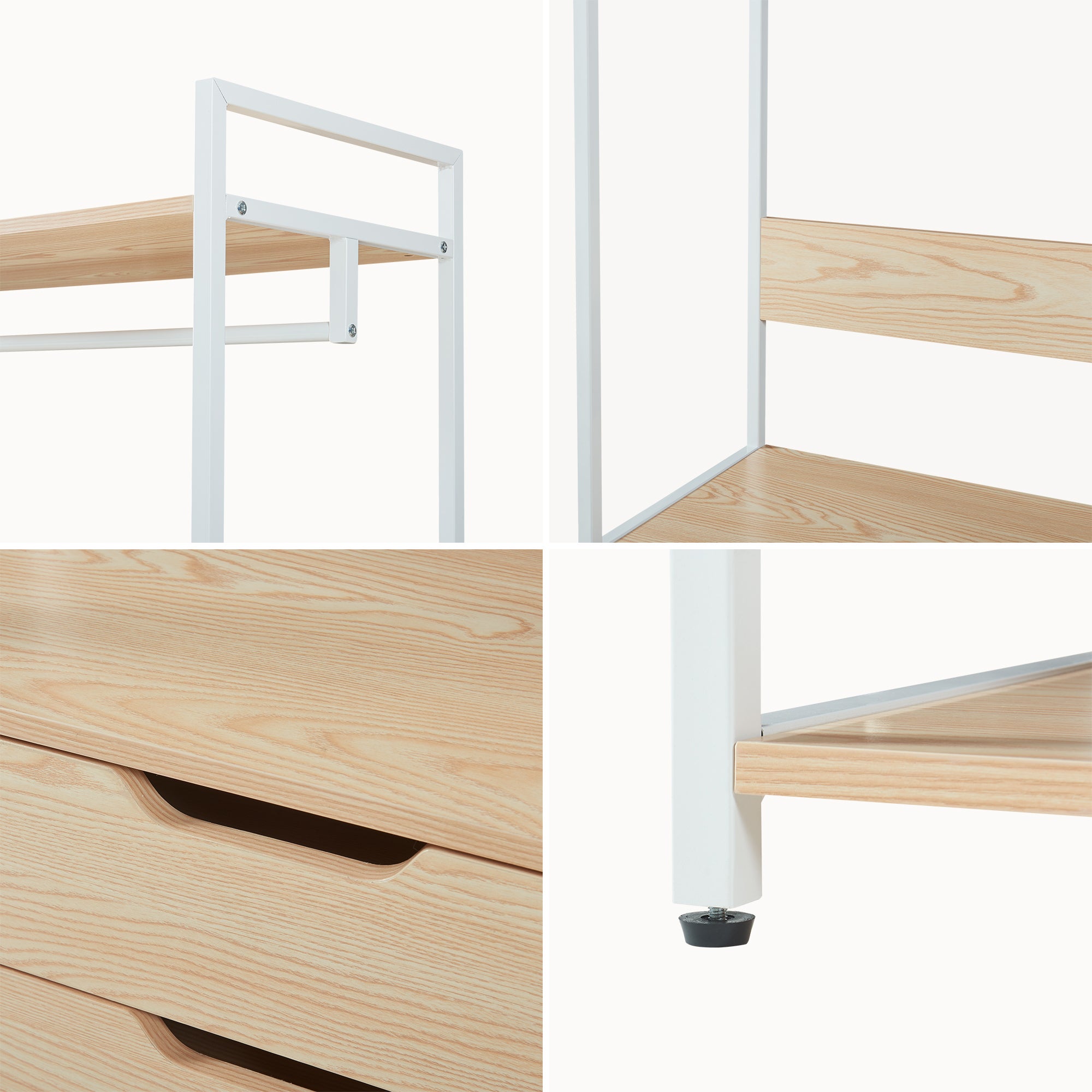 Organizzatore Guardaroba Larem Mobile Porta Abiti con Cassetti - Bianco / Effetto Rovere [en.casa] - 9