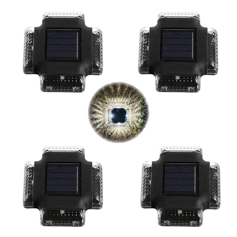 Czterostronna solarna lampa ścienna 4 sztuki, polikrystaliczna solarna lampa ścienna z białym światłem 4LED