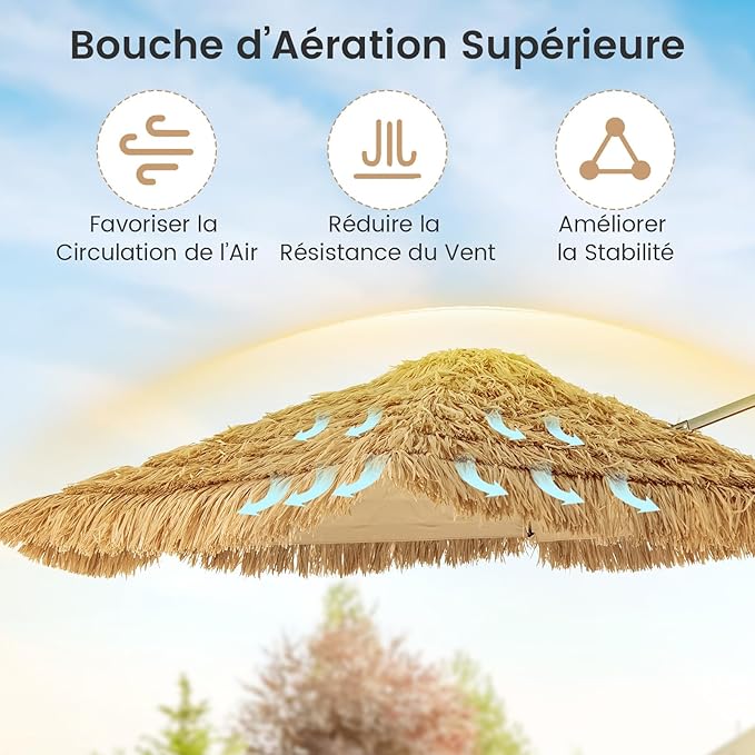 Parasol de Patio Style Hawaïe en Chaume Hula Tiki, Parasol Suspendu Déporté avec Toit Aéré, Protection Solaire, pour Piscine Jardin Terrasse Plage - 6