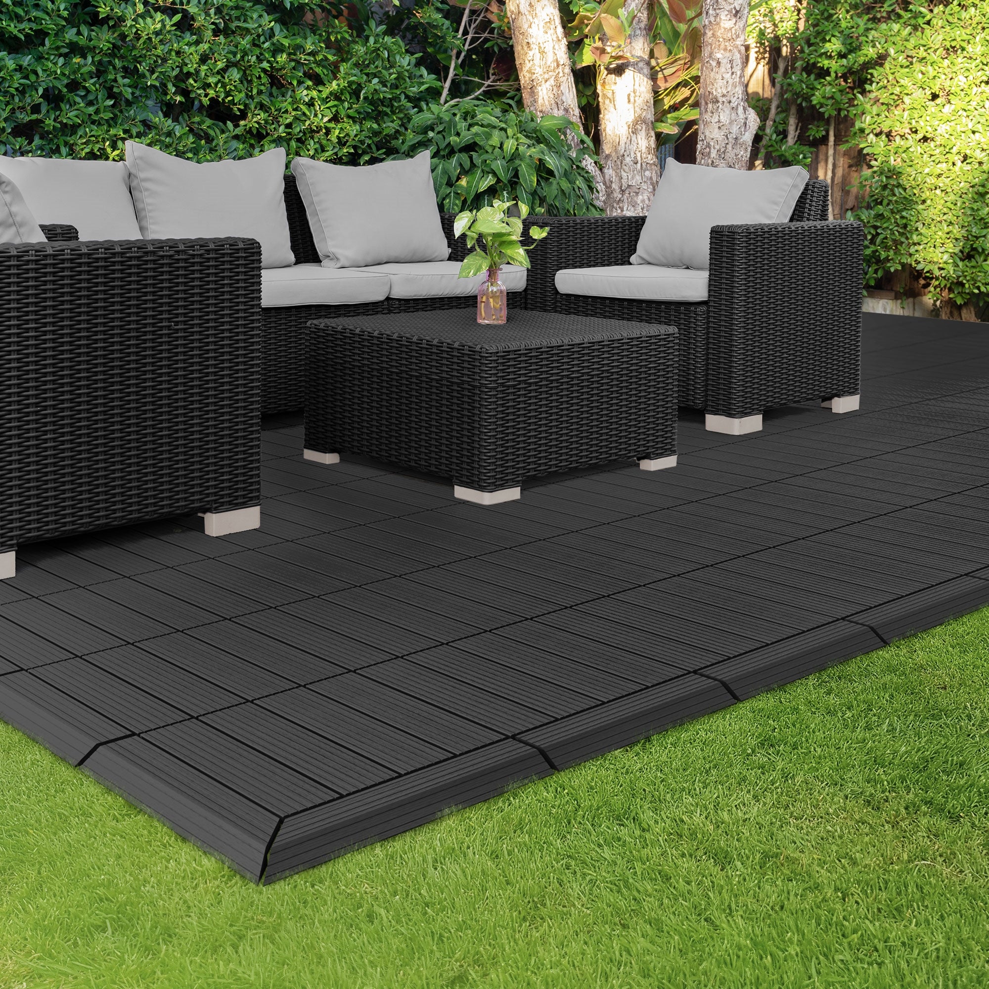ML-Design listwa narożna prawo wpc antracytowy 38x2x7,5 cm profil drewnopodobny ryflowany z odpływem wzmocniona baza system klik obróbka krawędzi - 8