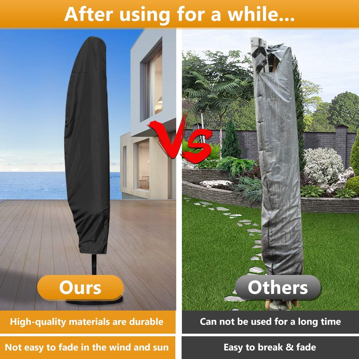 Housse de protection d'extérieur,210D Protege Parasol avec Perche,265x40/70/50cm - 4