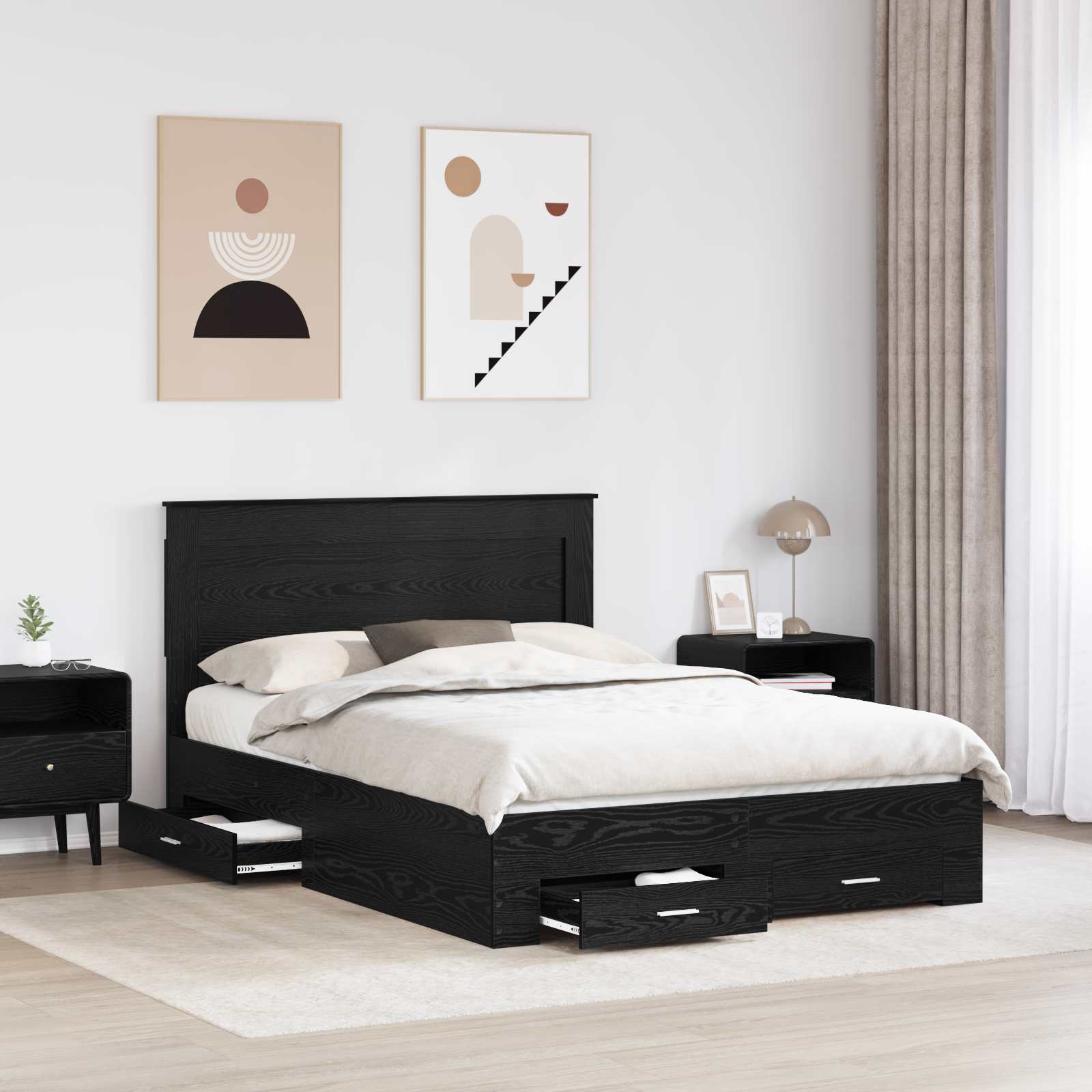 Cadre de lit chêne noir 140 x 190 cm panneau de bois - 3