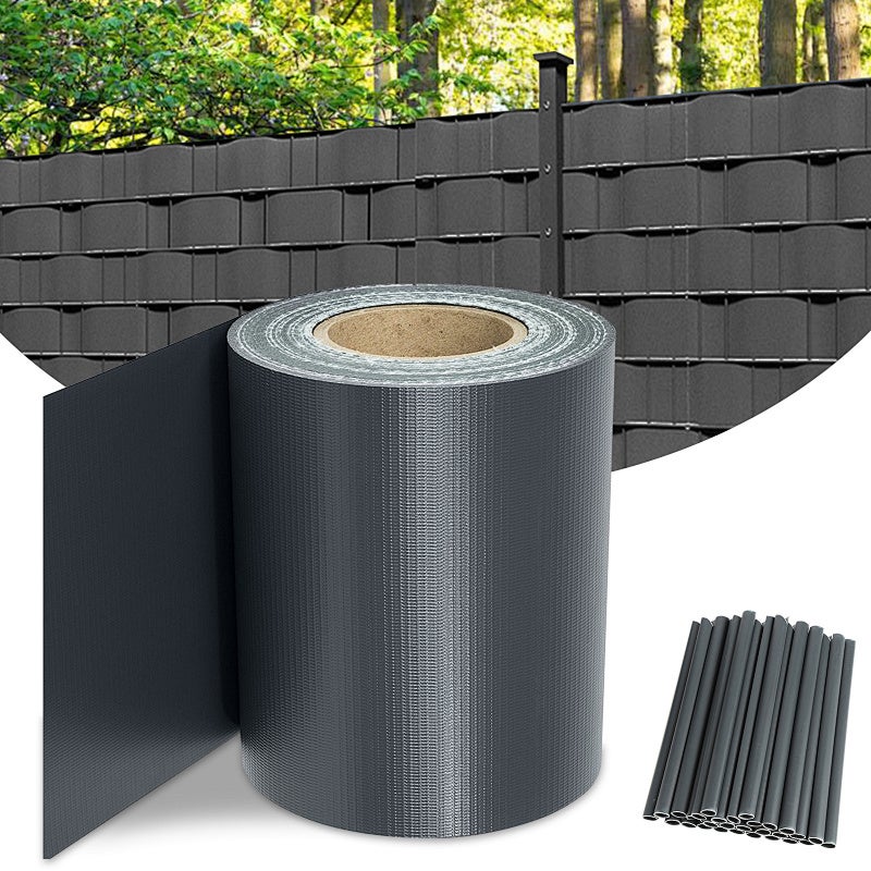 1 rolka folii PVC chroniącej przed wzrokiem ciekawskich, 35 m x 19 cm, do ogrodzenia ogrodu i balkonu, w zestawie 30 klipsów, kolor antracytowy