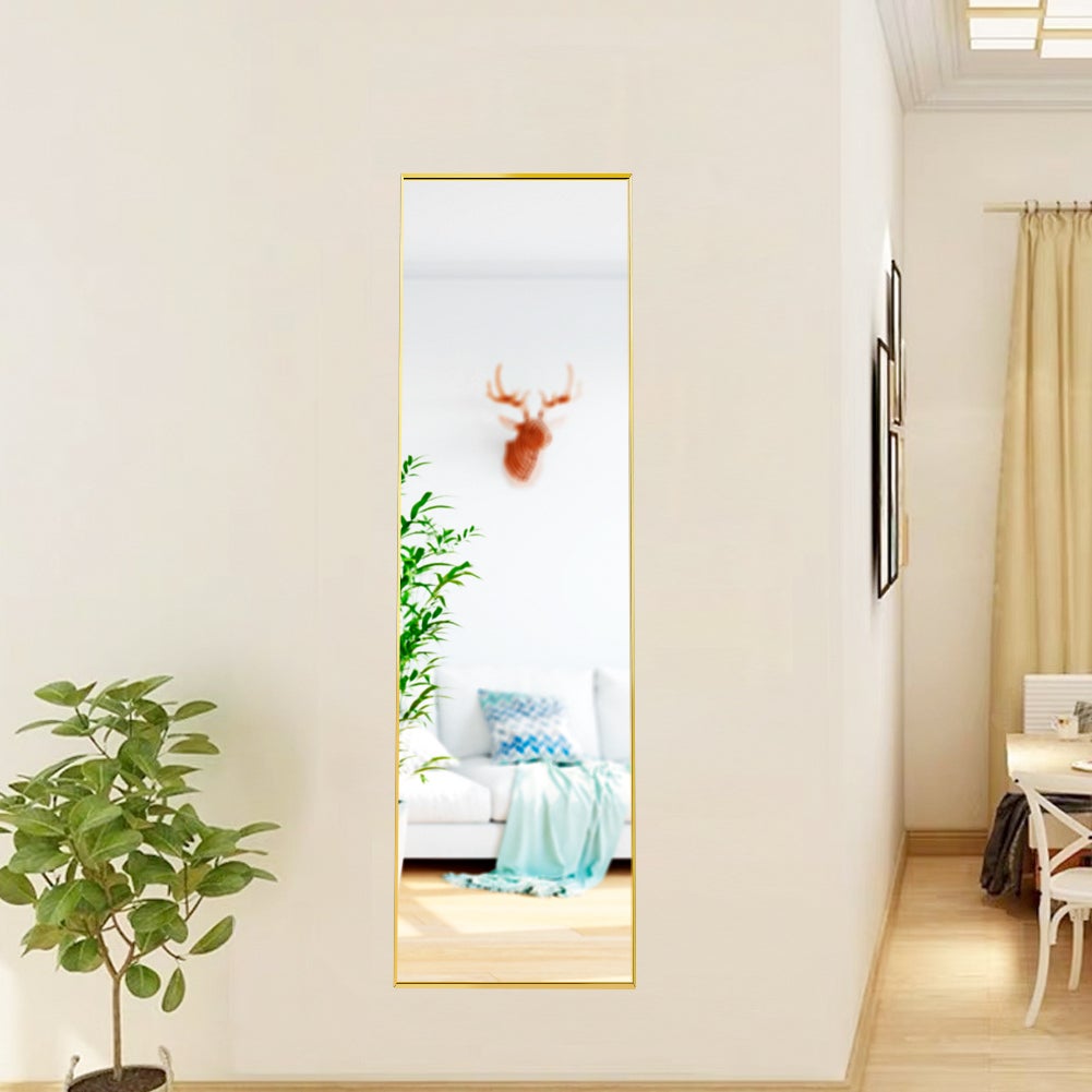 Miroir sur pied, Miroir chambre, Miroir mural, 150x40cm, Il peut être suspendu, placé verticalement ou contre un mur, Miroir mural rectangulaire, Doré - 7