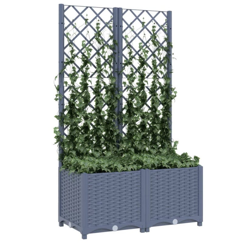 Jardinière avec treillis bleu gris 80x40x136 cm PP - 3