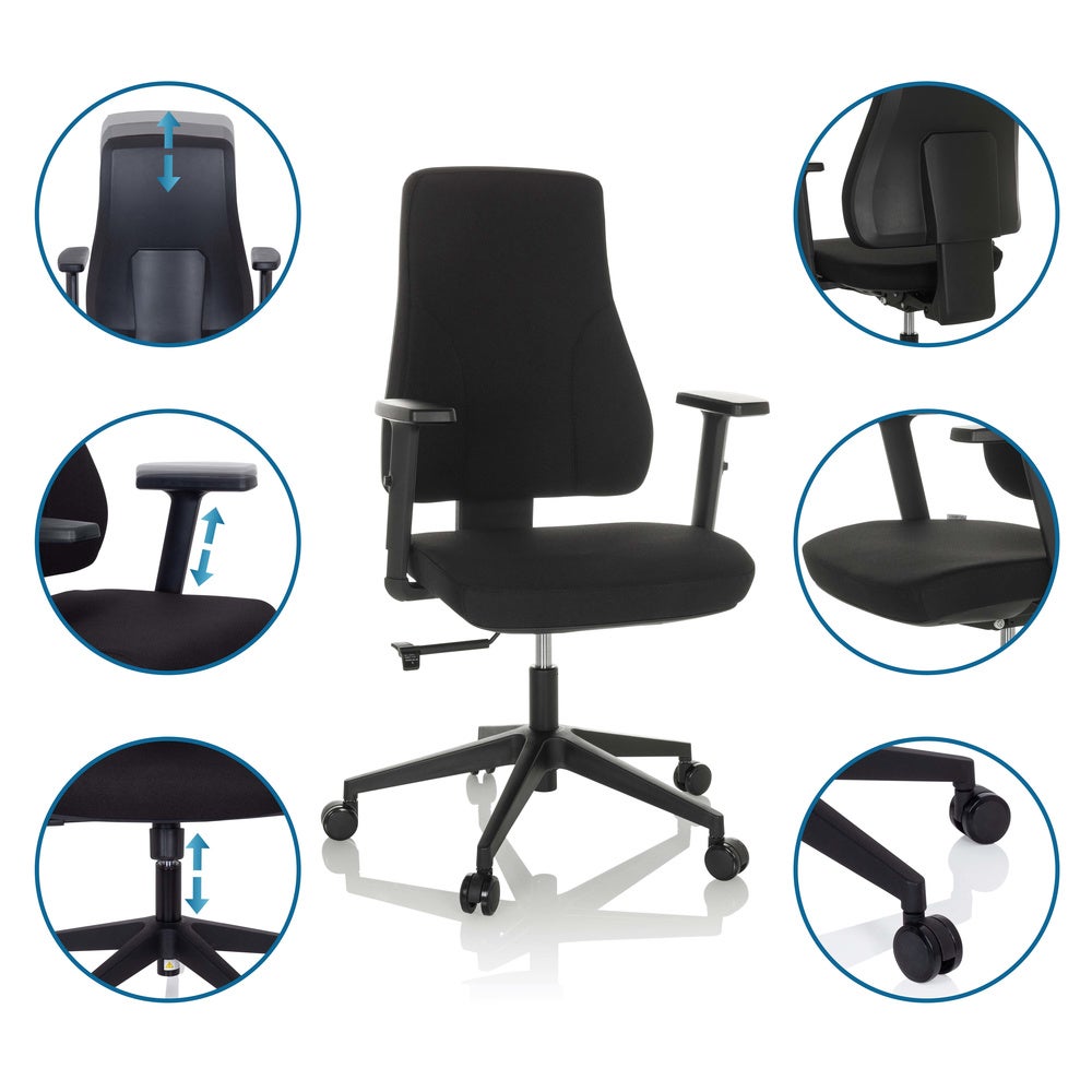 Sedia da ufficio / Sedia girevole MATHES Tessuto Nero hjh OFFICE - 3