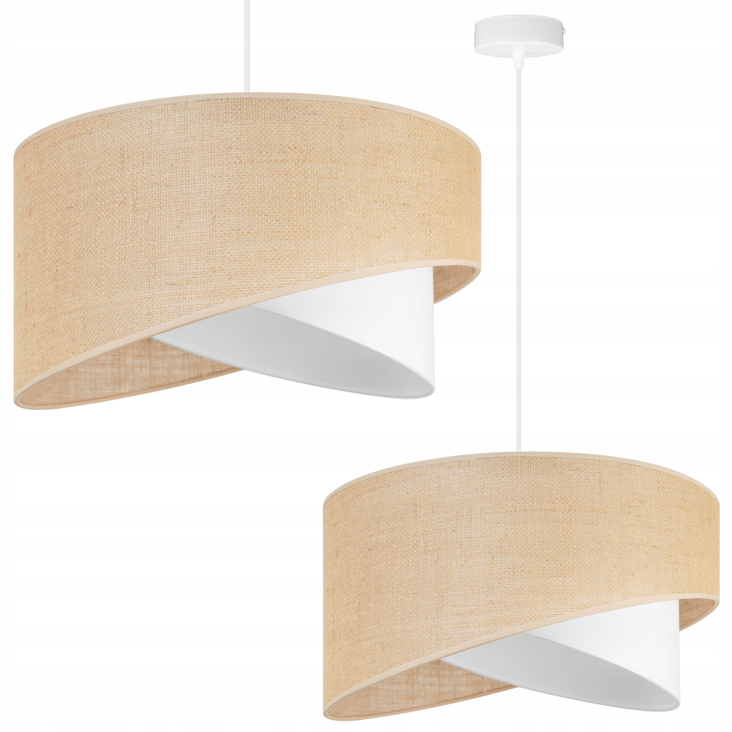 Suspension Juta bohème blanche, abat-jour rond E27 blanc/beige, Light ...