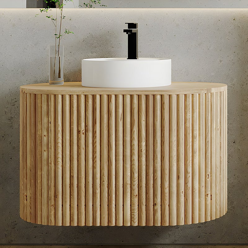 Szafka łazienkowa wisząca z drewna tekowego z umywalką - 90 cm - TOWARI