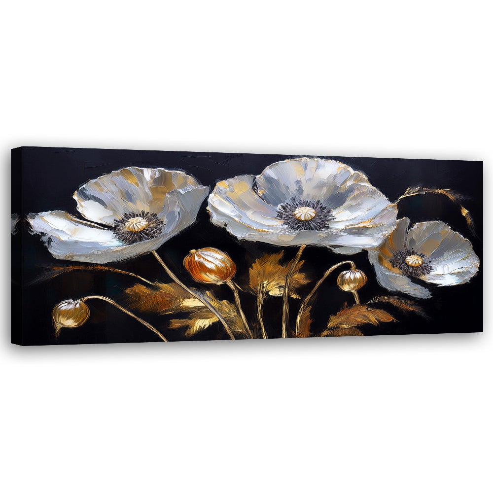 Obraz na płótnie, Maki Kwiaty Glamour Srebrny 150x50