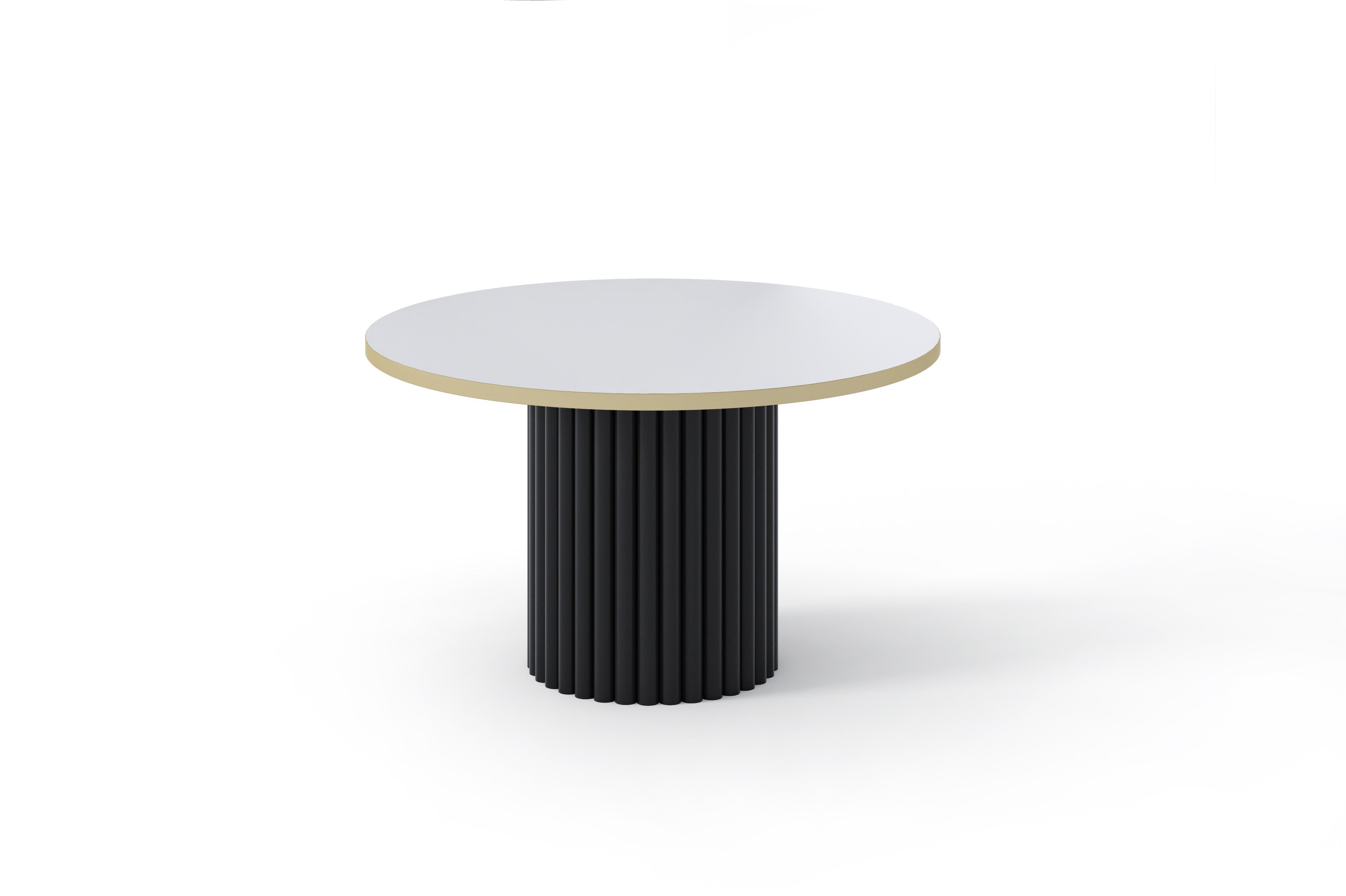 Stolik VIRELO GOLD z Białym Blatem i Złotym Obrzeżem na Czarnej Podstawie – Styl Glamour