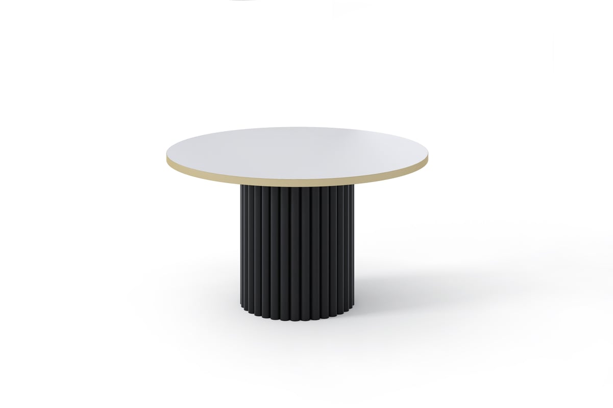 Stolik VIRELO GOLD z Białym Blatem i Złotym Obrzeżem na Czarnej Podstawie – Styl Glamour