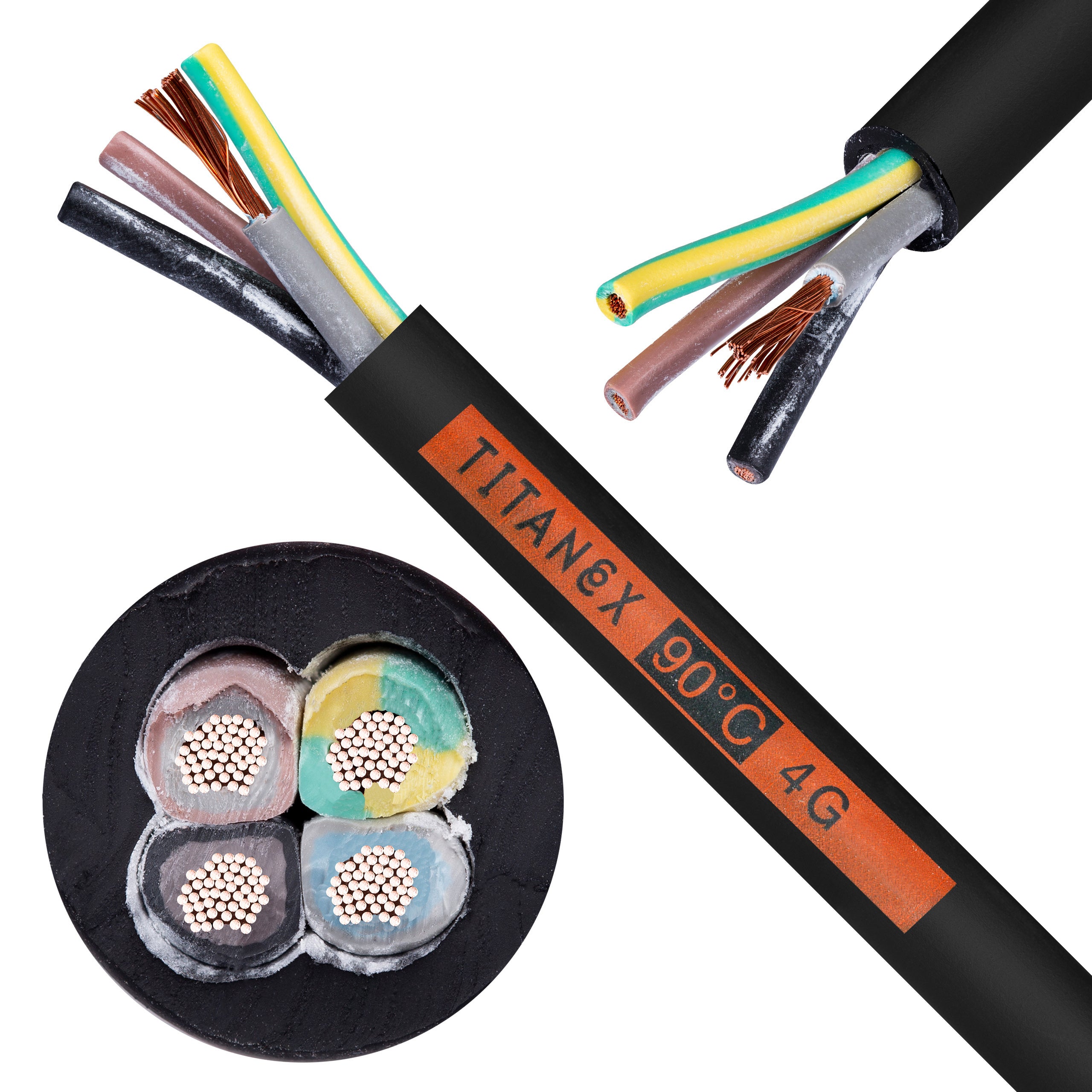 Kabel przemysłowy gumowy TITANEX OnPD / H07RN-F 4x1,5mm2 czarny 450/750V zewnętrzny olejoodporny linka Helukabel Nexans 200m