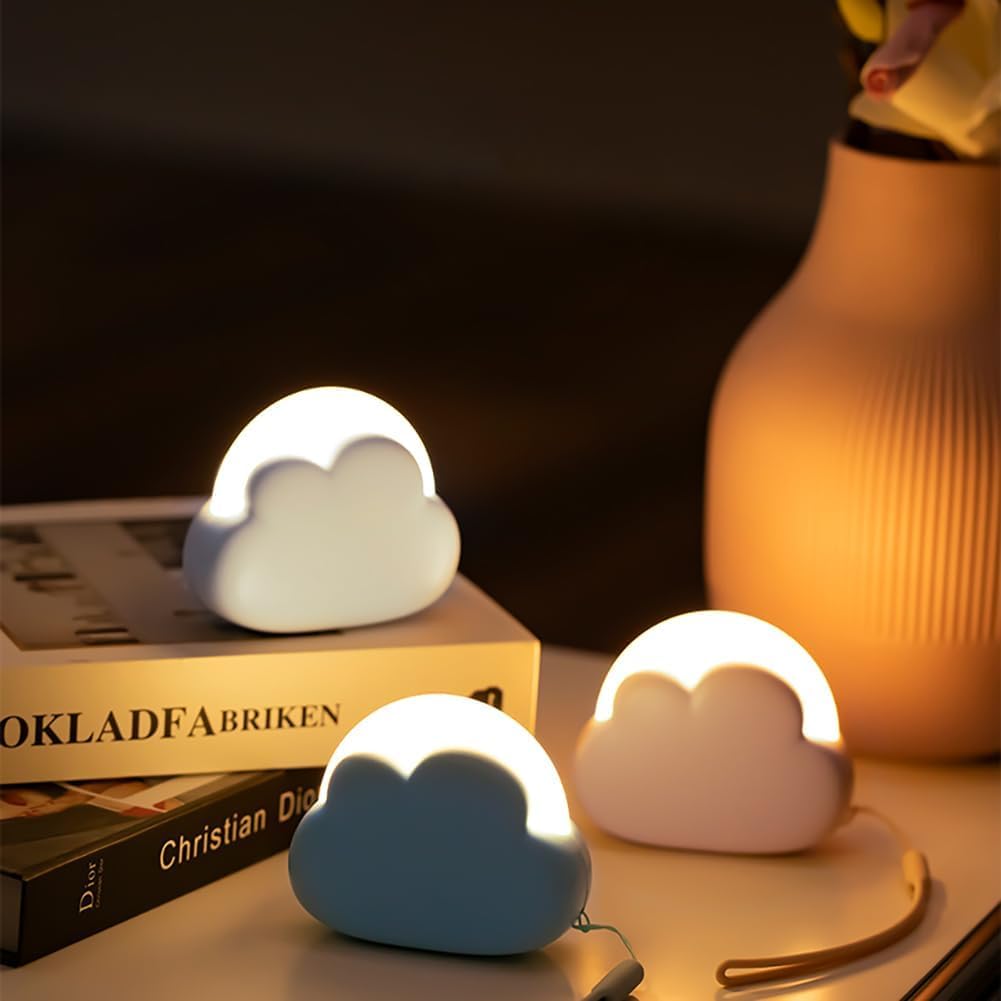 Lampka nocna w kształcie chmurki, lampka nocna dla dzieci, przenośna, ładowana przez USB, światło żółte i białe (różowe). - 7