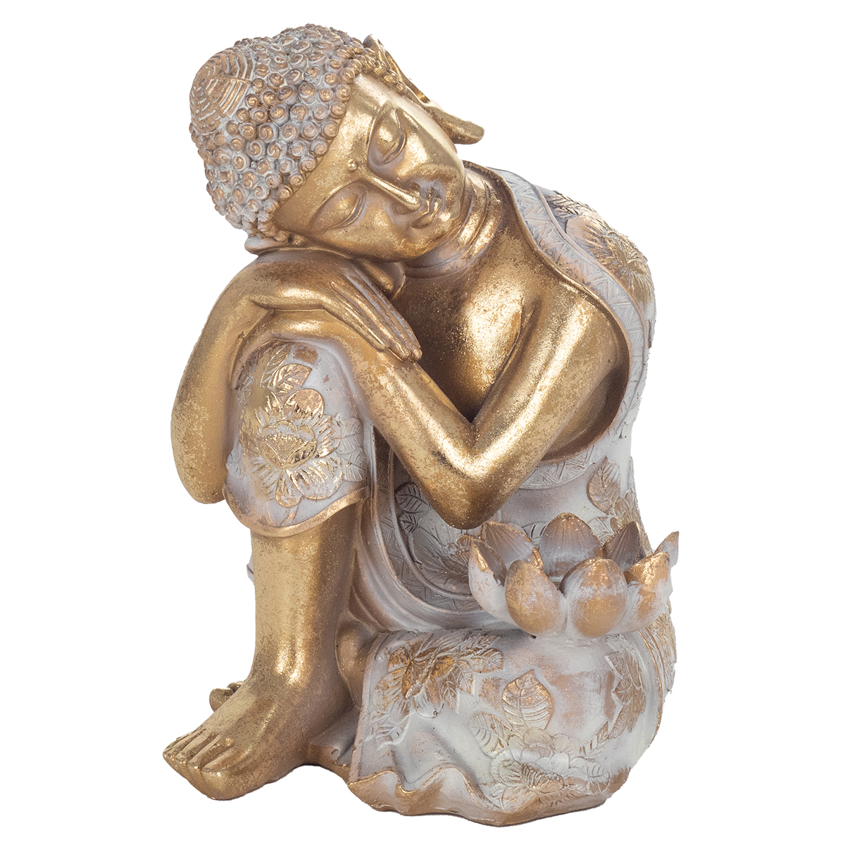 Signes grimalt by sigris - figura buda apoyado dorado de resina | figura de buda figuras de resina para jardin figura resina decoración cm