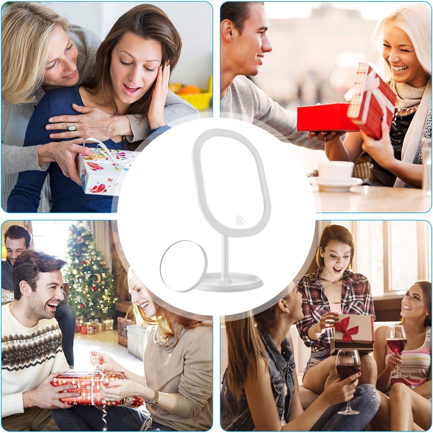 Miroir de maquillage à LED，miroir grossissant amovible, réglage intelligent de l'éclairage et chargement USB, miroir de table pliable à 180 degrés - 4