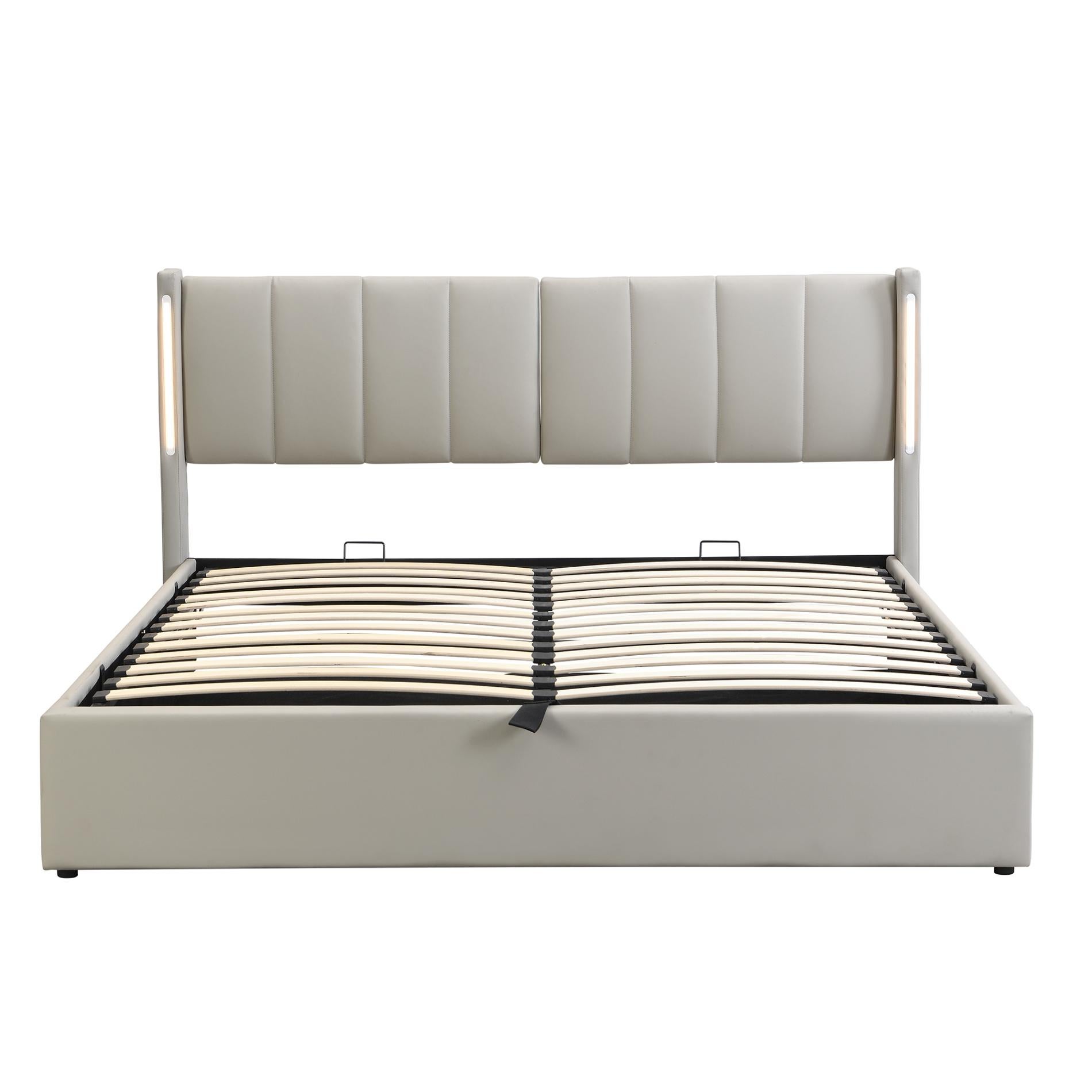 Lit Multifonctionnel LED avec USB Rechargeable, 180*200cm, Éclairage LED et Tête de Lit Réglable en PU Étanche, Lit Hydraulique avec Rangement - 5