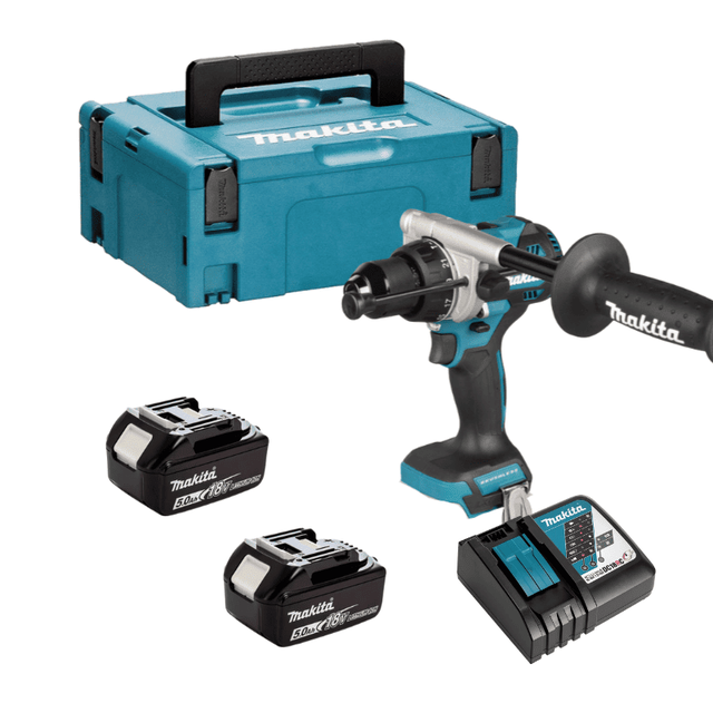 Perceuse visseuse a percussion 18V 141Nm (2x5.0Ah) en coffret - MAKITA DHP492RTJ