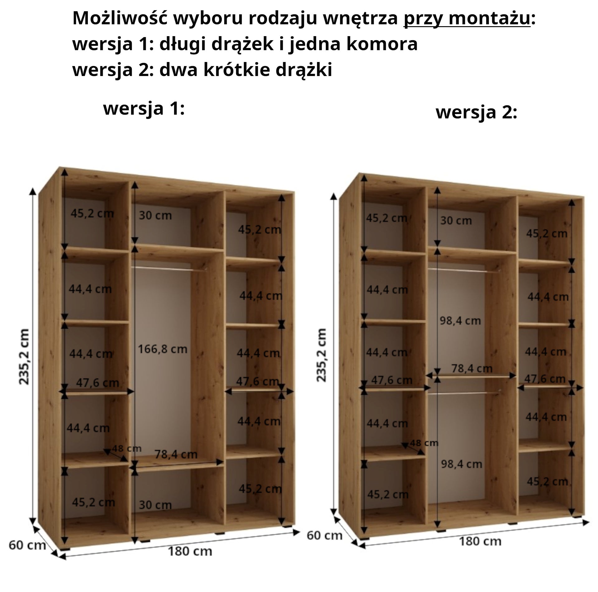 Szafa przesuwna wysoka Lanko 1 180 x 60 x 235,2 cm biały + biały + lamele czarny - Abiks Meble - 5