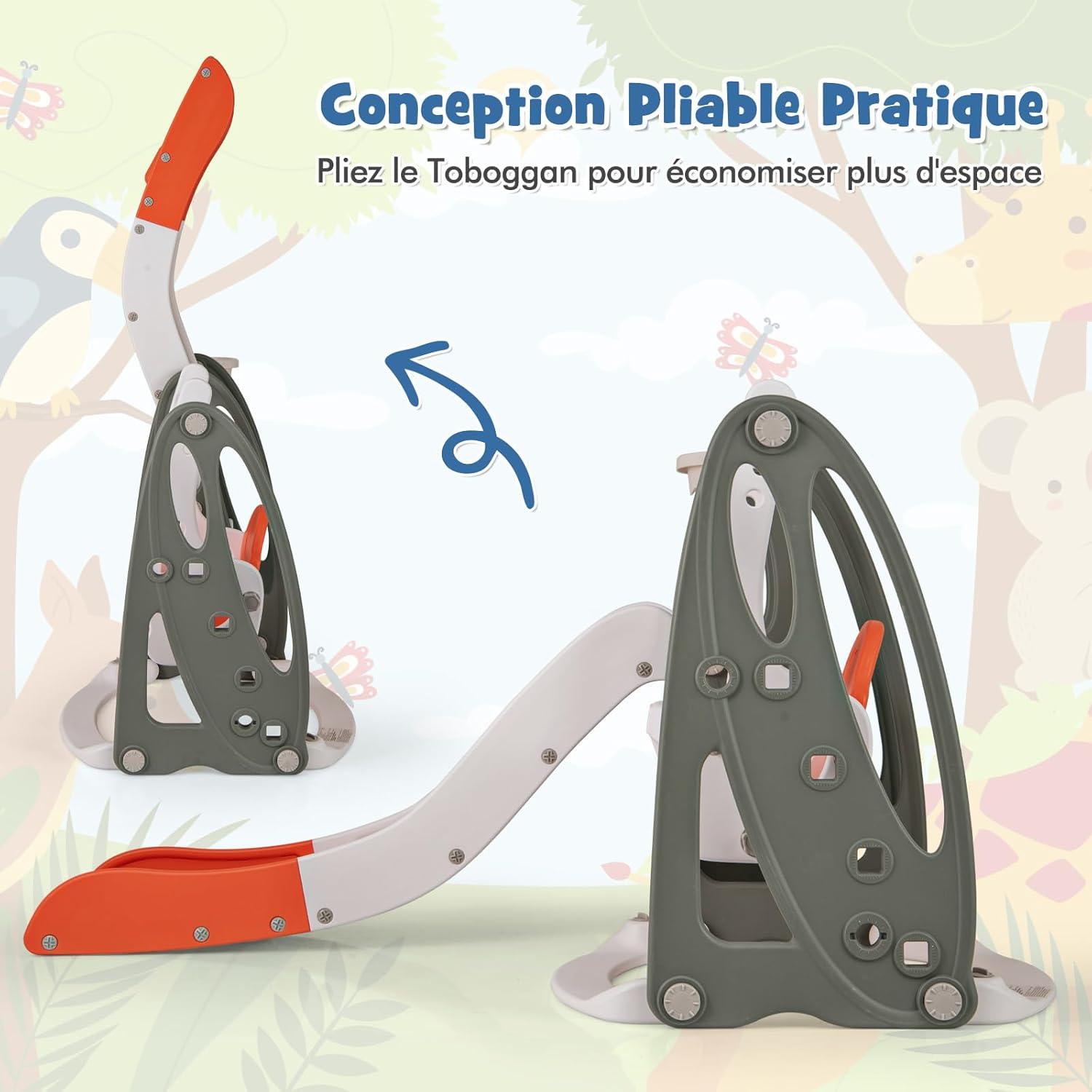 4 in 1 Parco Giochi per Bambini, Set di Scivolo con Arrampicata Altalena Regolabile in Altezza Scivolo e Canestro da Basket, per Bambini 18 Me - 7