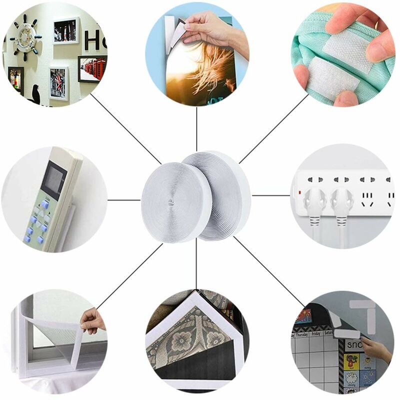 Hinrichs Scratch Autocollant Double Face Blanc - 1 x Scratch Double Face de 10 m de long et 2 cm de large 20 x Pastille Scratch Autocollant 2 cm