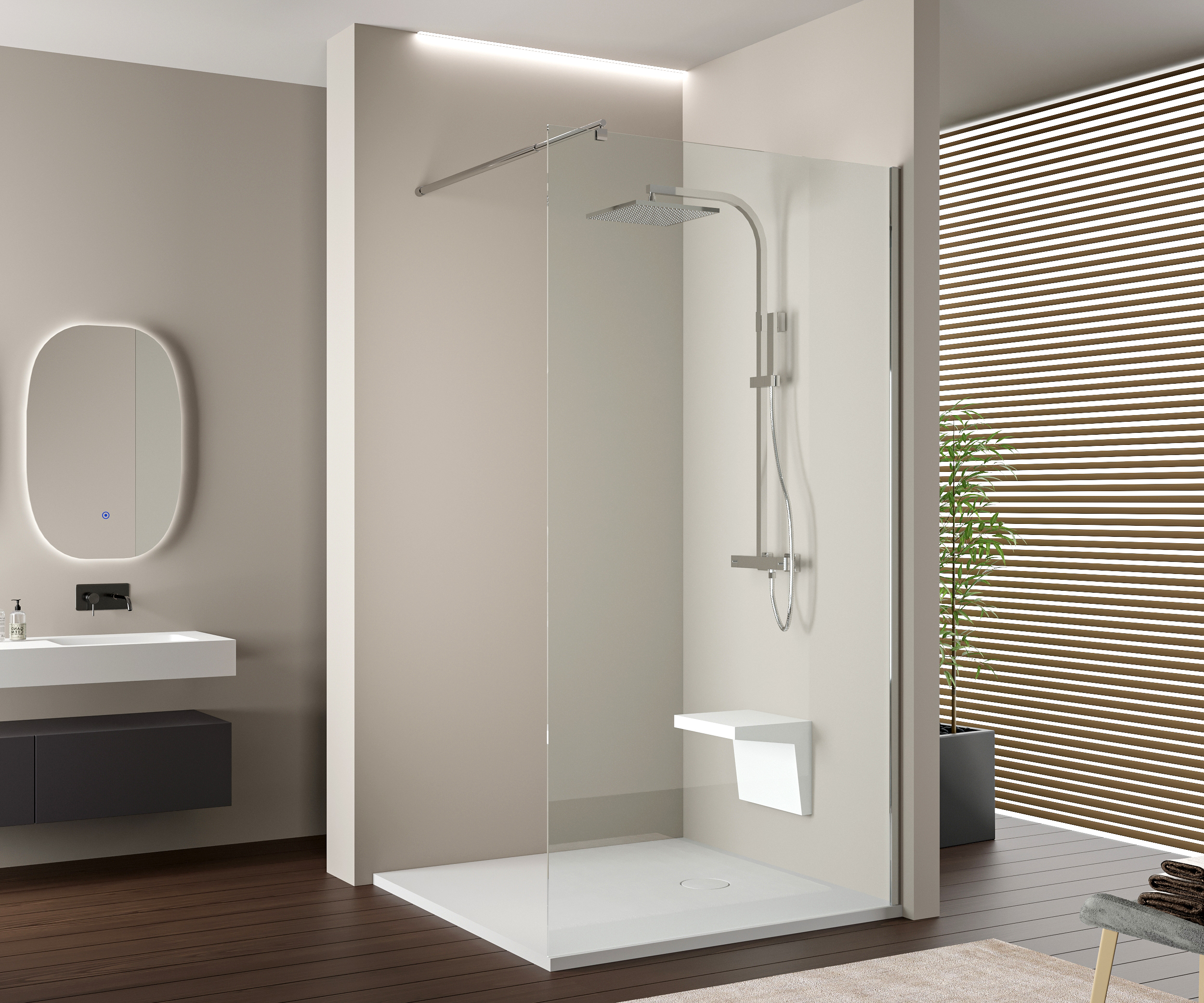 Bernstein - walk-in nano ex103 10 mm cristal superblanco - 200x90cm, cuadrado, cromo, con led blanco