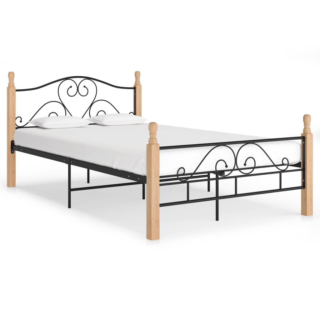 Estructura De Cama Sin Colchón Metal Madera De Roble 120x200 Cm VidaXL