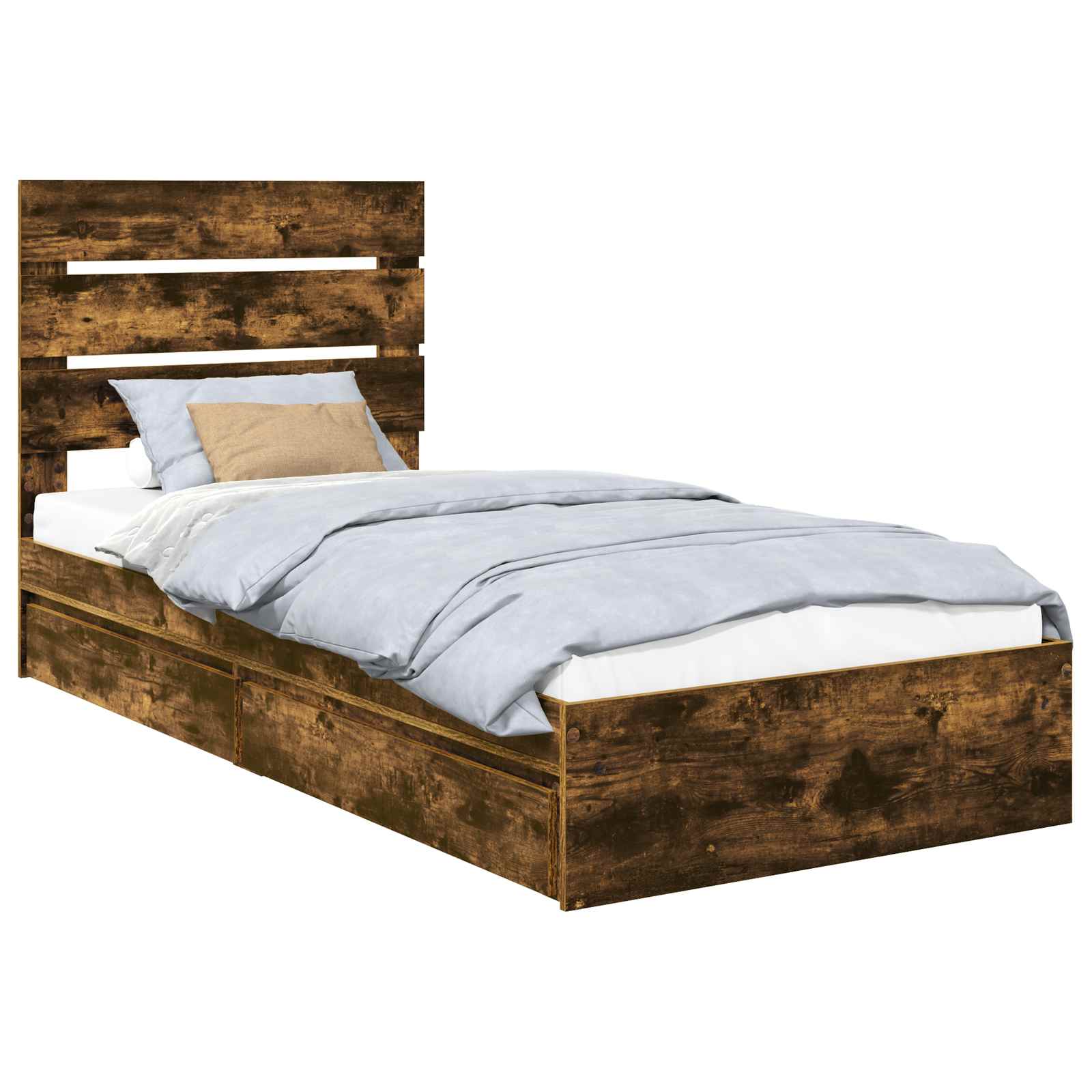 Lit avec rangement, panneau de bois, chêne fumé, pour la chambre, 90 × 190 cm - 2