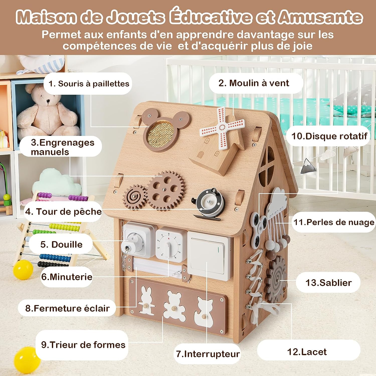 Cube d'Activité en Bois en Forme Maison (Naturel) - 4