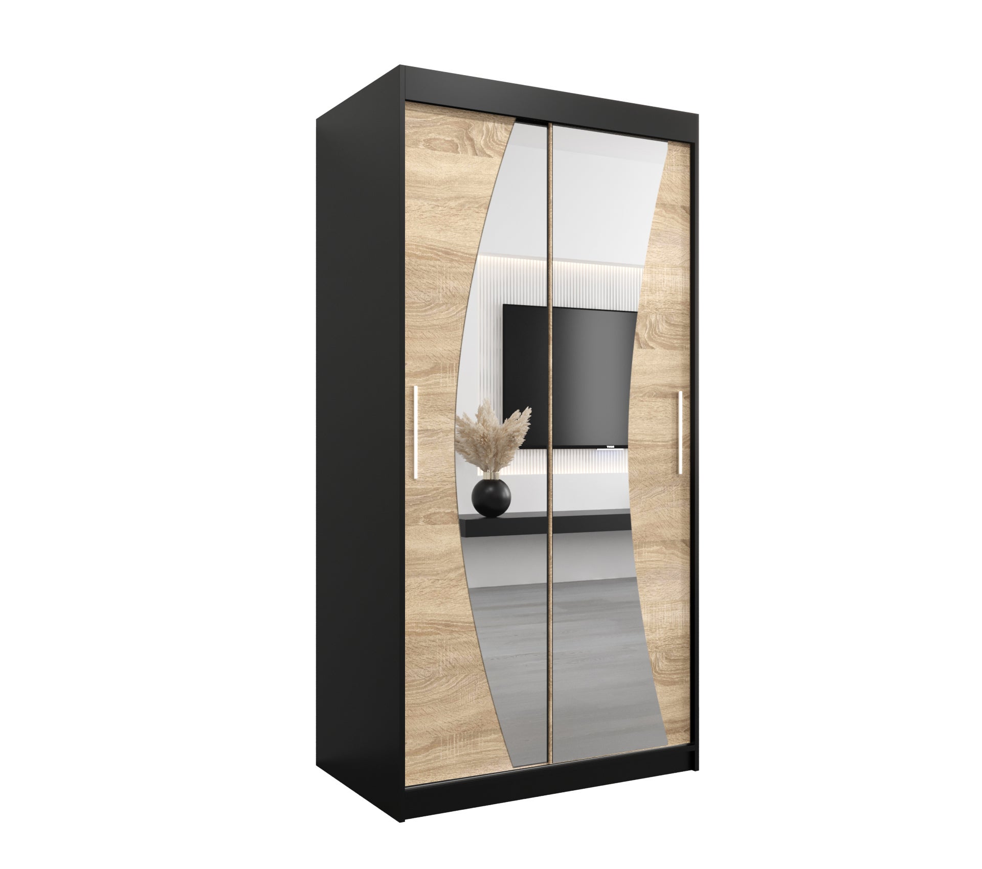 Szafa przesuwna garderoba WAVE 100 x 62 x 200 cm Czarny + Sonoma - Abiks Meble