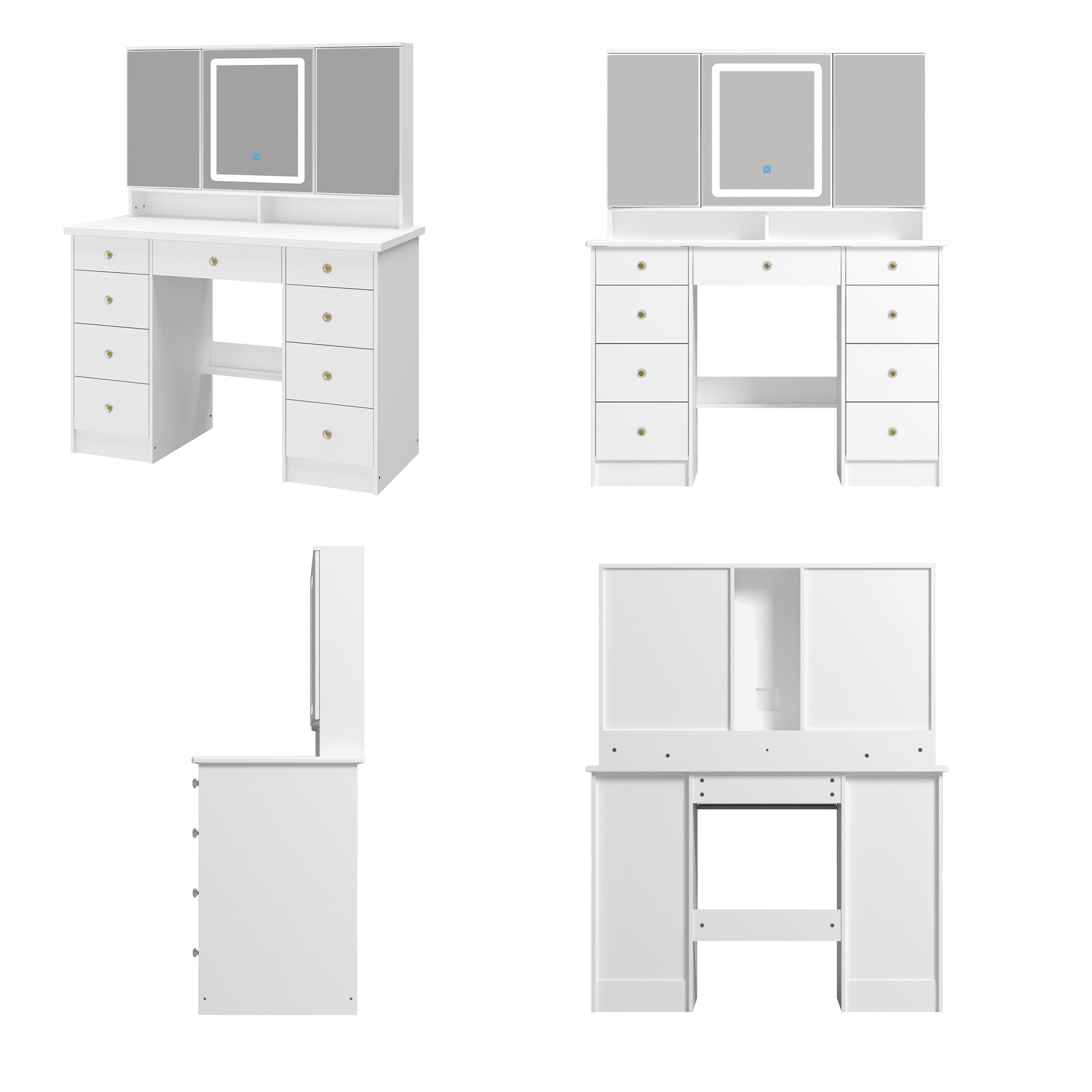 Coiffeuse avec miroir en MDF Blanc H. 137.0 x l. 110.0 x P. 50.0 cm - 9