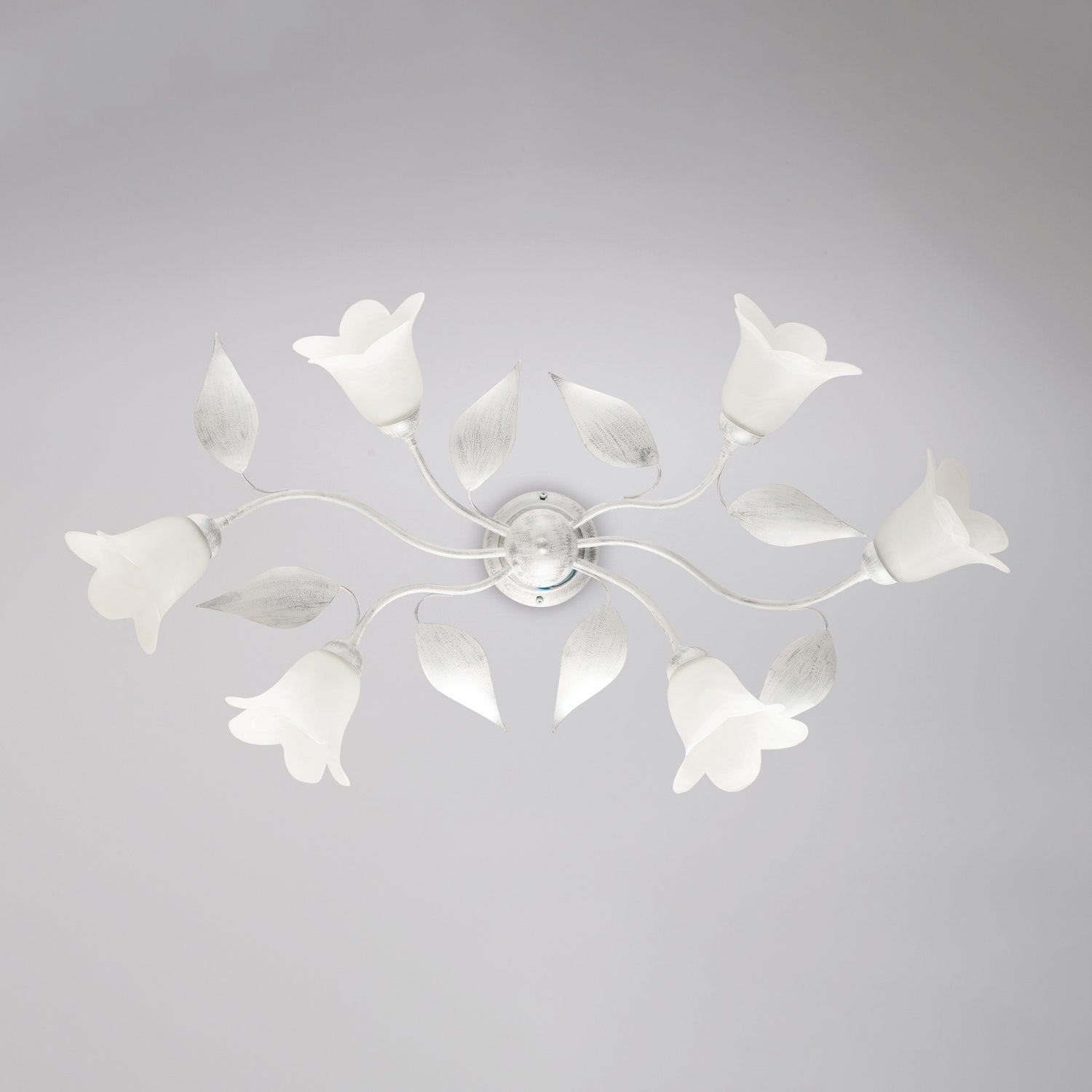 Plafonnier Olga fer blanc, déco argent antique, verre albâtre d.14, 6 lumières 70x52 cm déco sobre et chic - 2