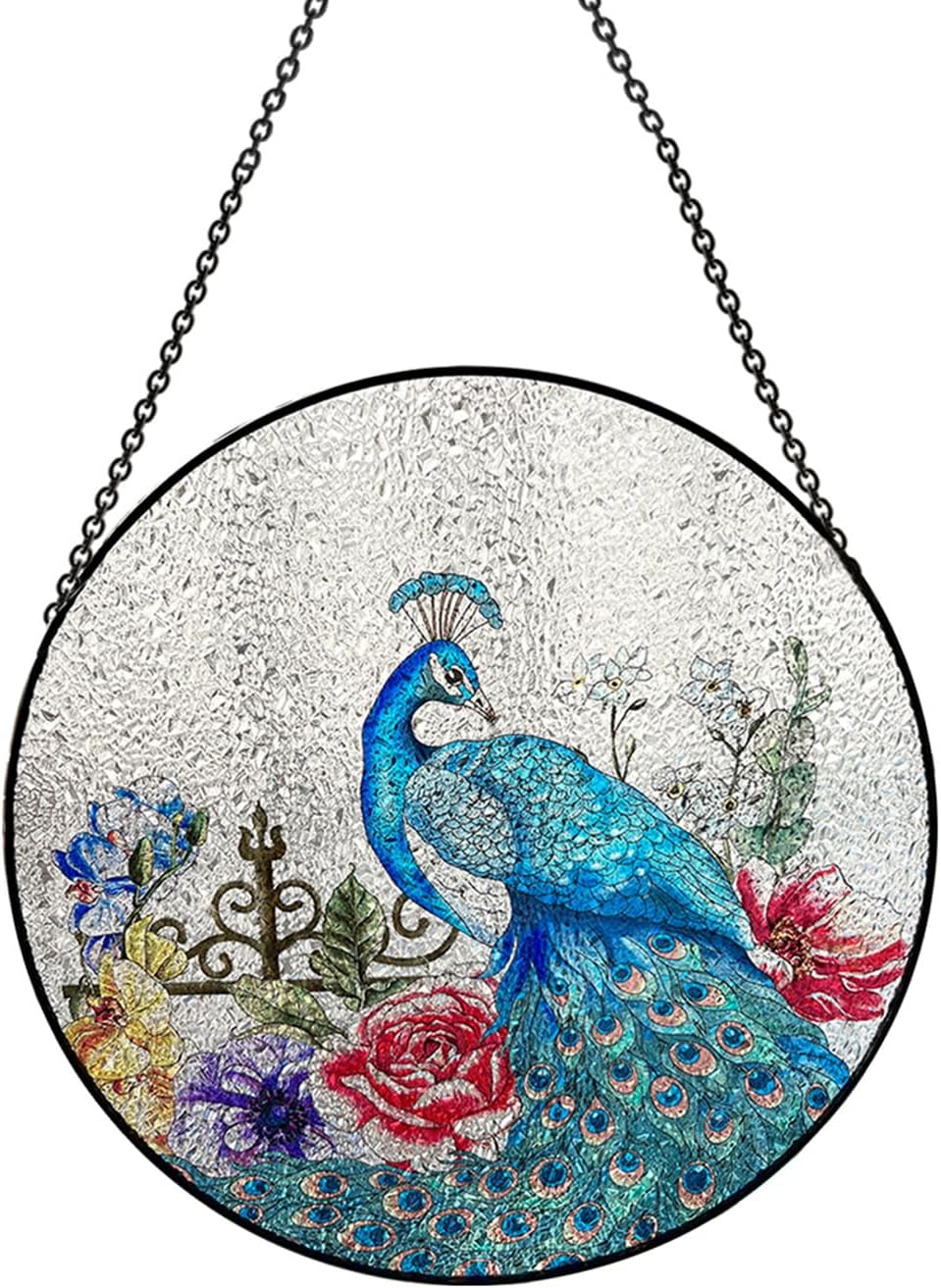 Wiszący łapacz słońca z witrażem w kształcie pawia, 20 cm, witrażowy łapacz słońca, dekoracja ogrodowa