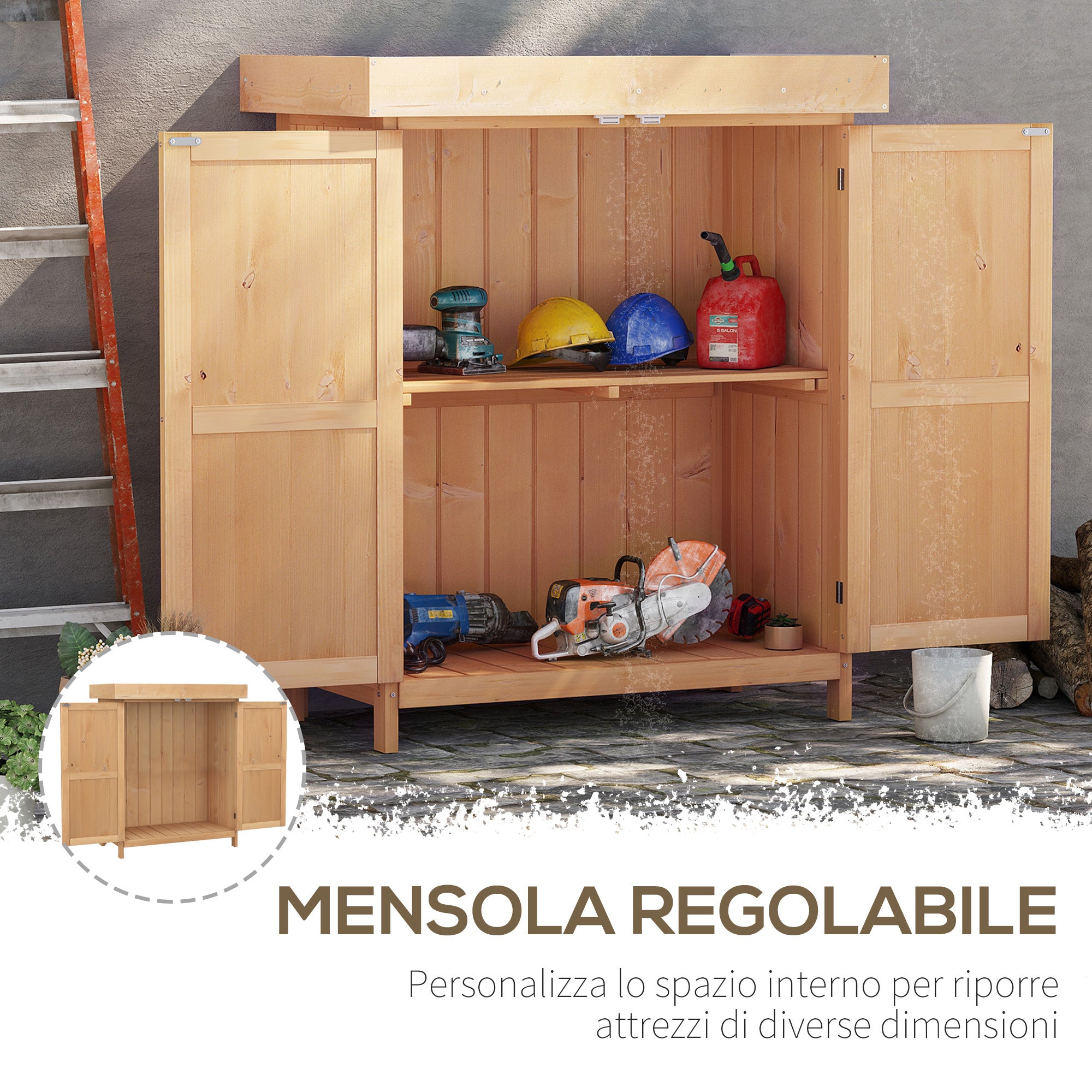 Outsunny Armadio Da Esterno Ripostiglio Da Giardino A 2 Ripiani Porta Attrezzi Con 2 Ante Legno 74 × 43 × 88cm - 4