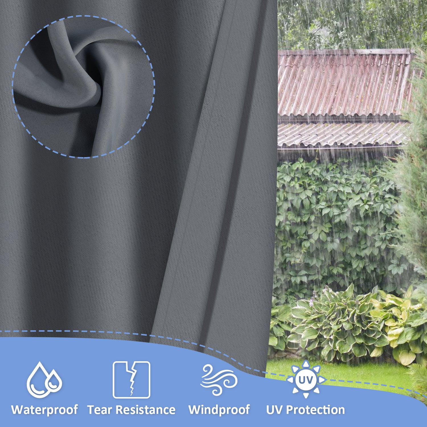 Tenda opaca per esterni e interni con occhielli, giardino patio balcone impermeabile 132 x 274cm Grigio scuro 1 Pannello - 4