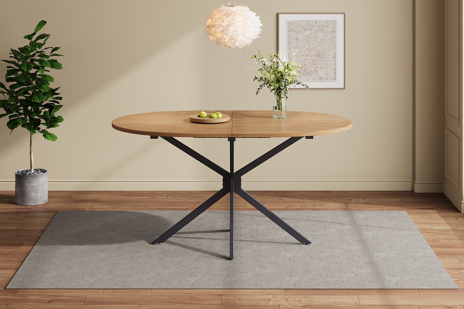 Table à manger ovale 4 à 6 couvert - 120 x 80 x 75.5 - MDF et pièds en métal - Naturel - 5