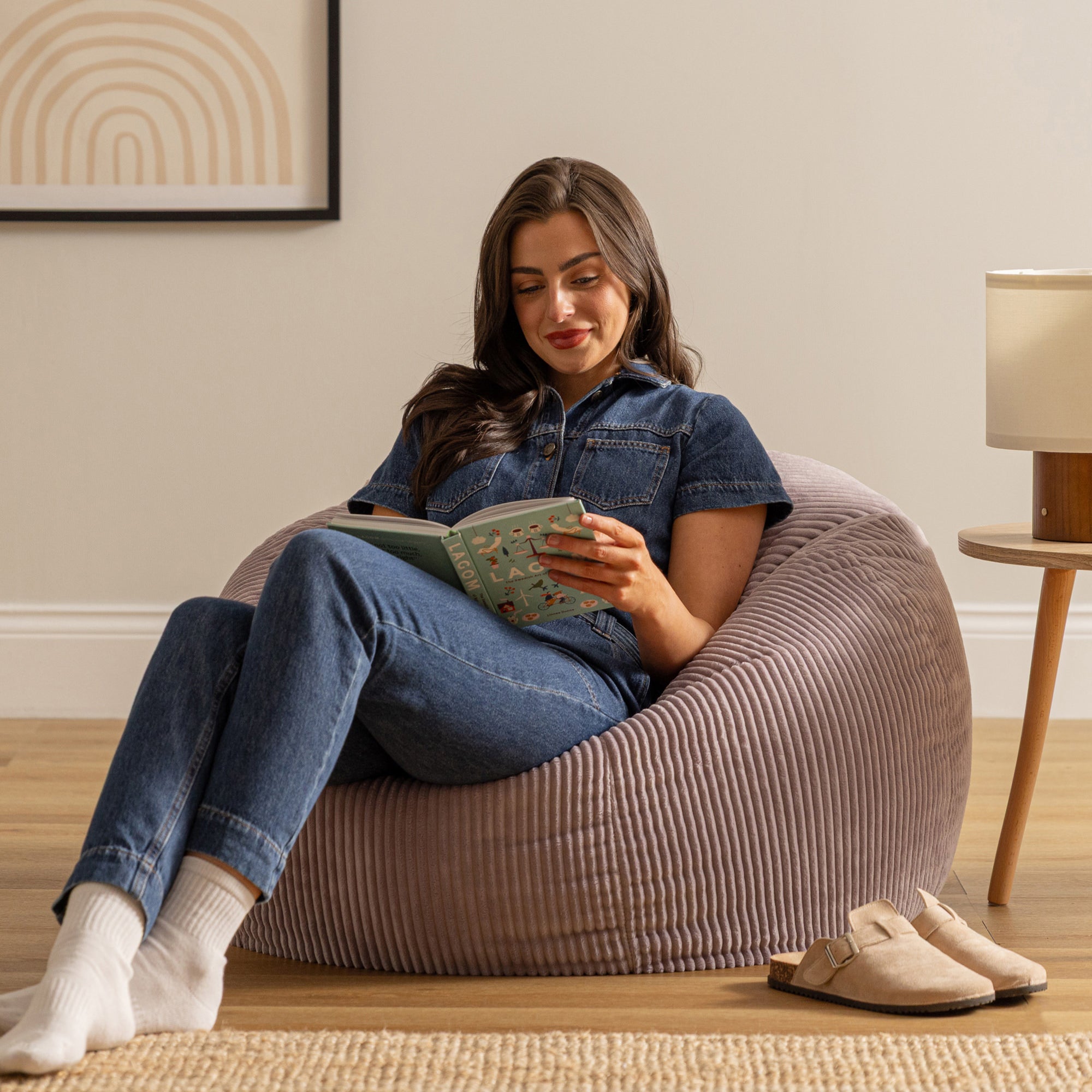 Pouf fauteuil Icon velours côtelé violet lavande, salon, chambre, 85x85cm, Made in Allemagne, Oeko-Tex® - 3