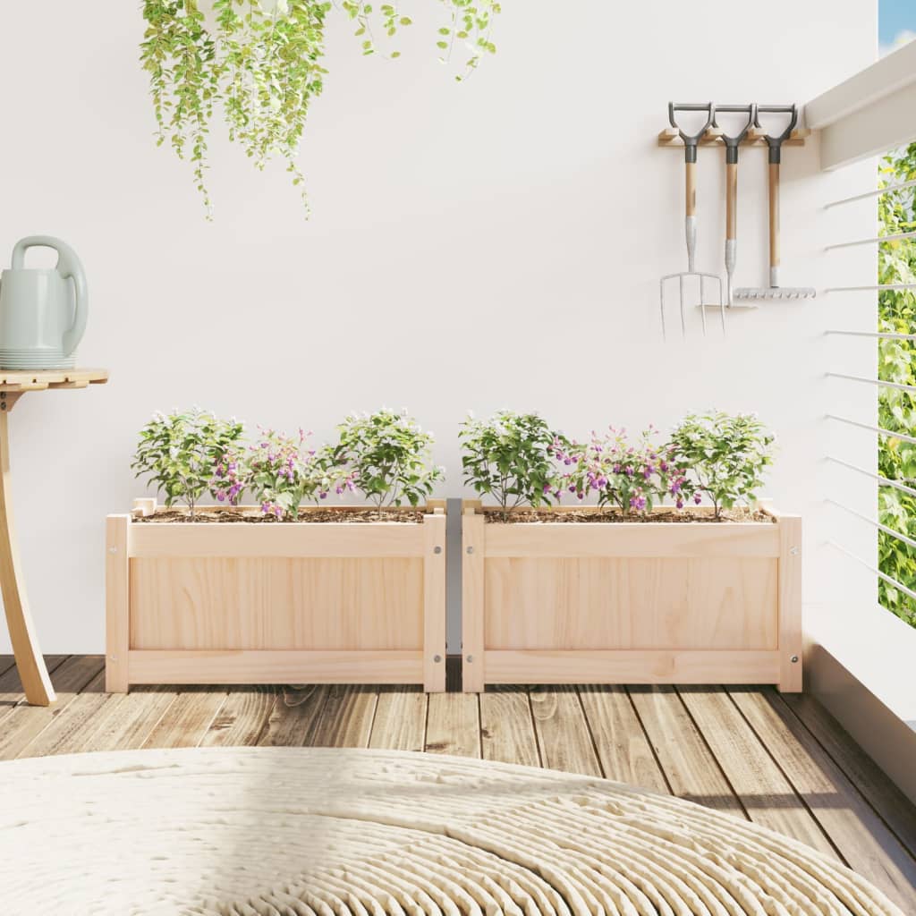 Lot de 2 Jardinières, Bac à fleurs, Pot de fleurs bois de pin massif n2383l - 3