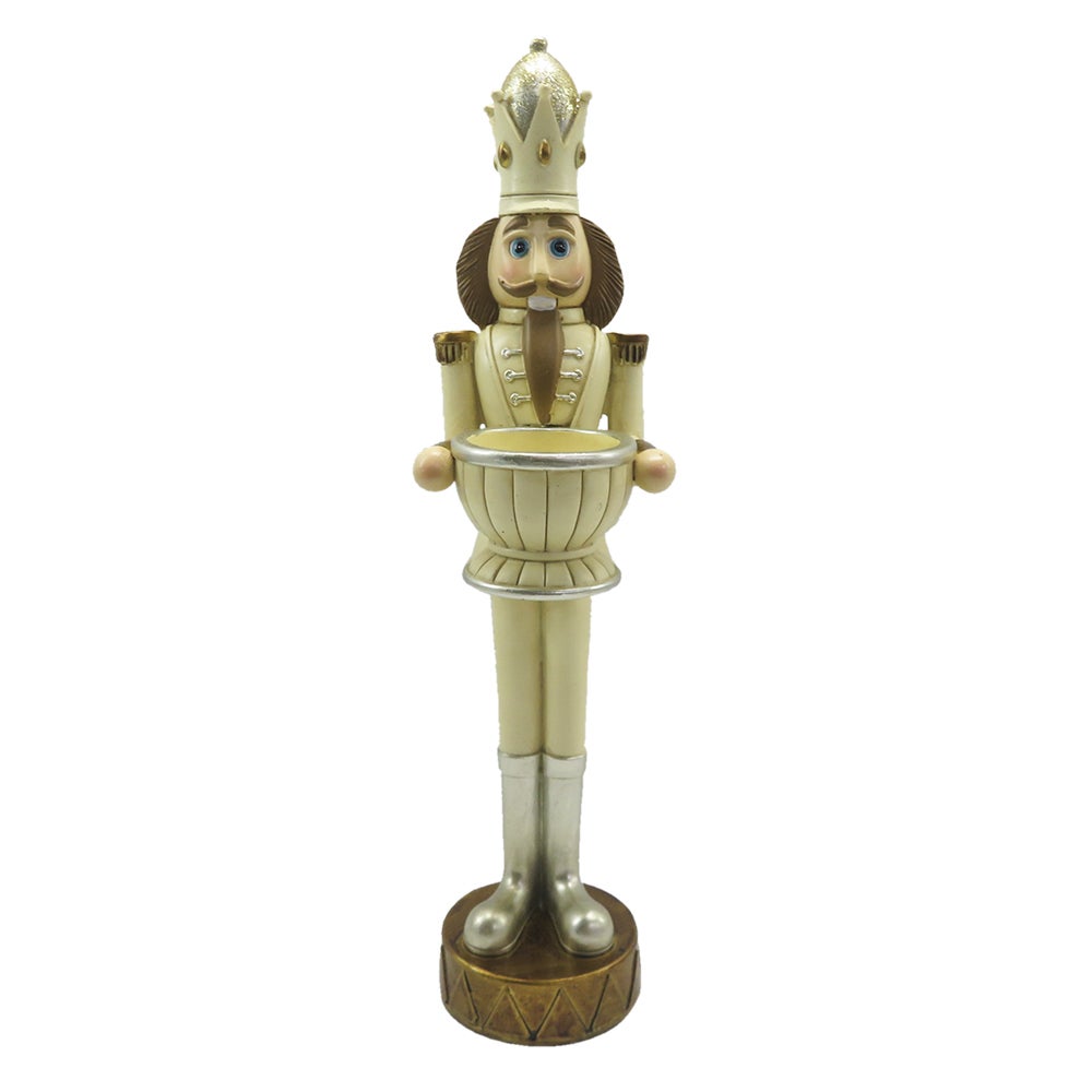 Bougeoir sucre d'orge blanc rouge – Déco Noël H18 cm