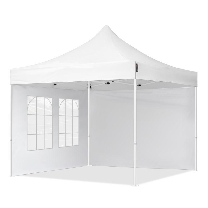 3x3 m Namiot Ekspresowy, ECONOMY Stal 30mm, ze ścianami bocznymi, okna kwadratowe, biały